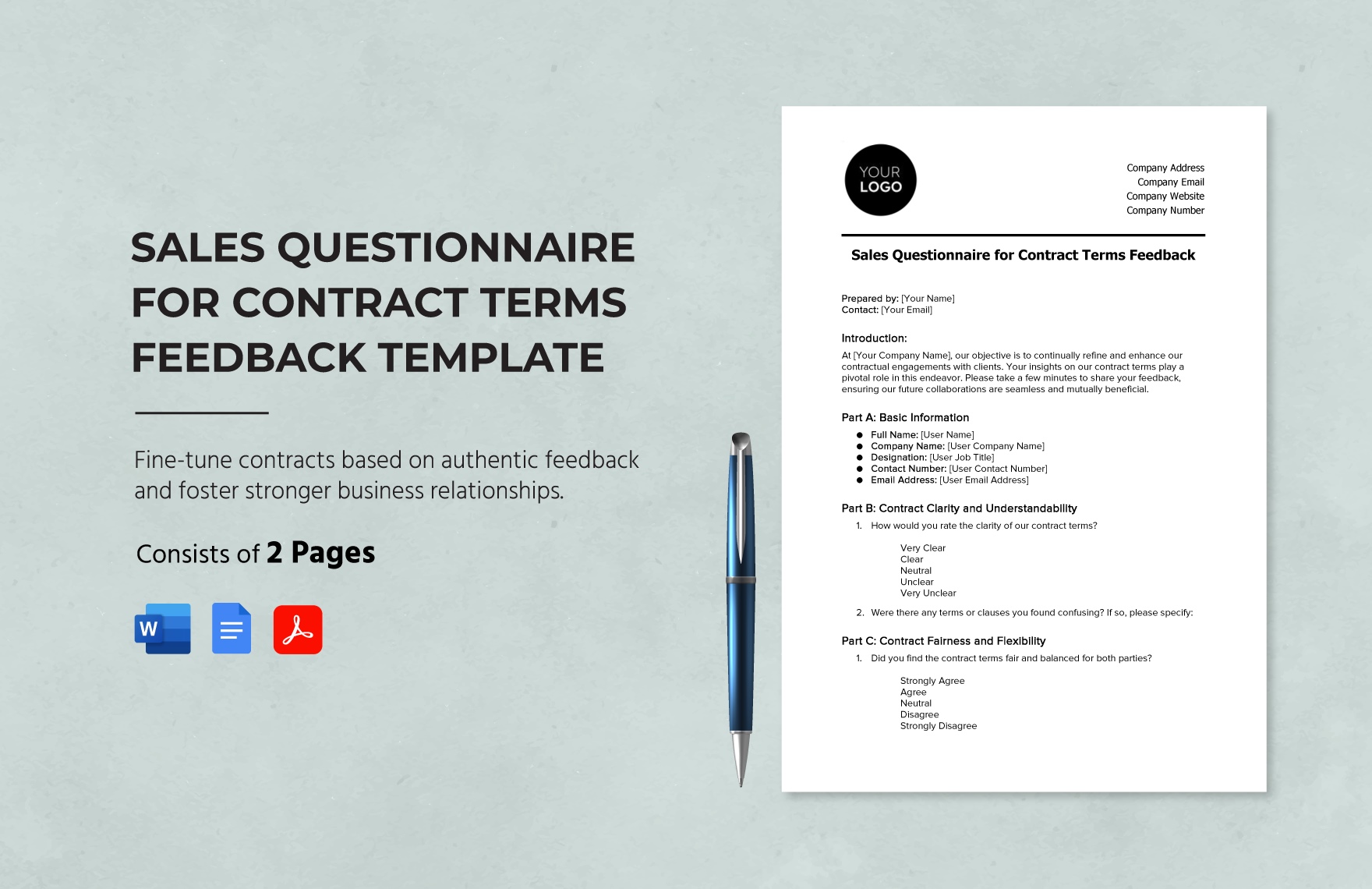 Sales Questionnaire for Contract Terms Feedback Template Sales Questionnaire for Contract Terms Feedback Template