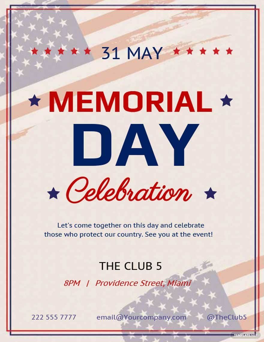 Memorial Day Celebration Flyer Template in PSD, Illustrator, Word, Publisher, Google Docs - Download | Template.net Memorial Day Celebration Flyer Template in PSD, Illustrator, Word, Publisher, Google Docs - Download | Template.net