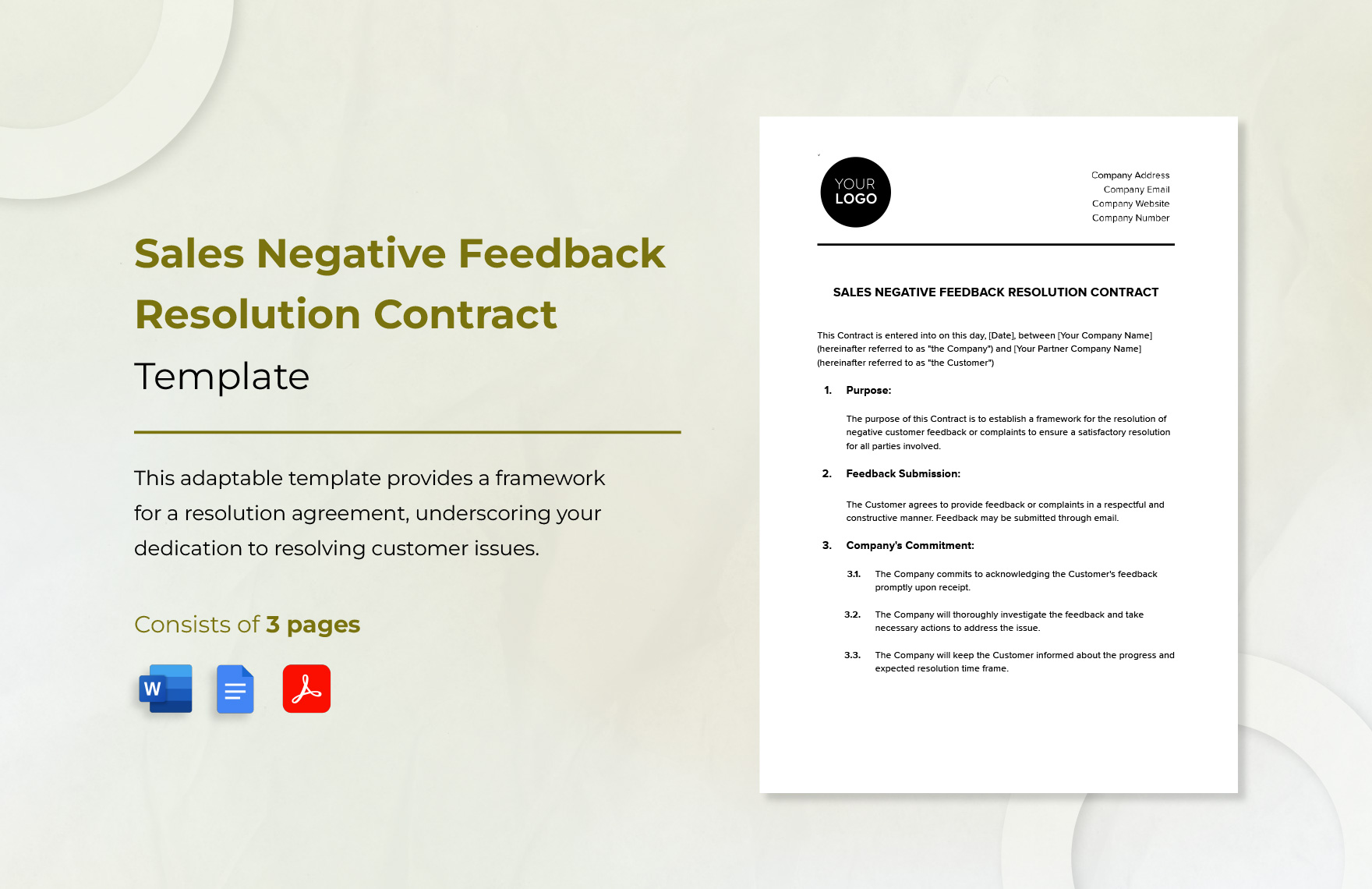 Sales Negative Feedback Resolution Contract Template Sales Negative Feedback Resolution Contract Template