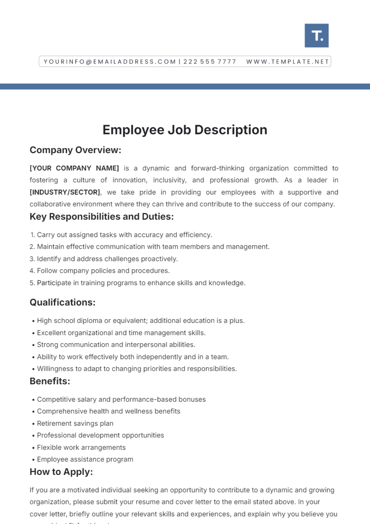 Free Employee Job Description Template to Edit Online Free Employee Job Description Template to Edit Online