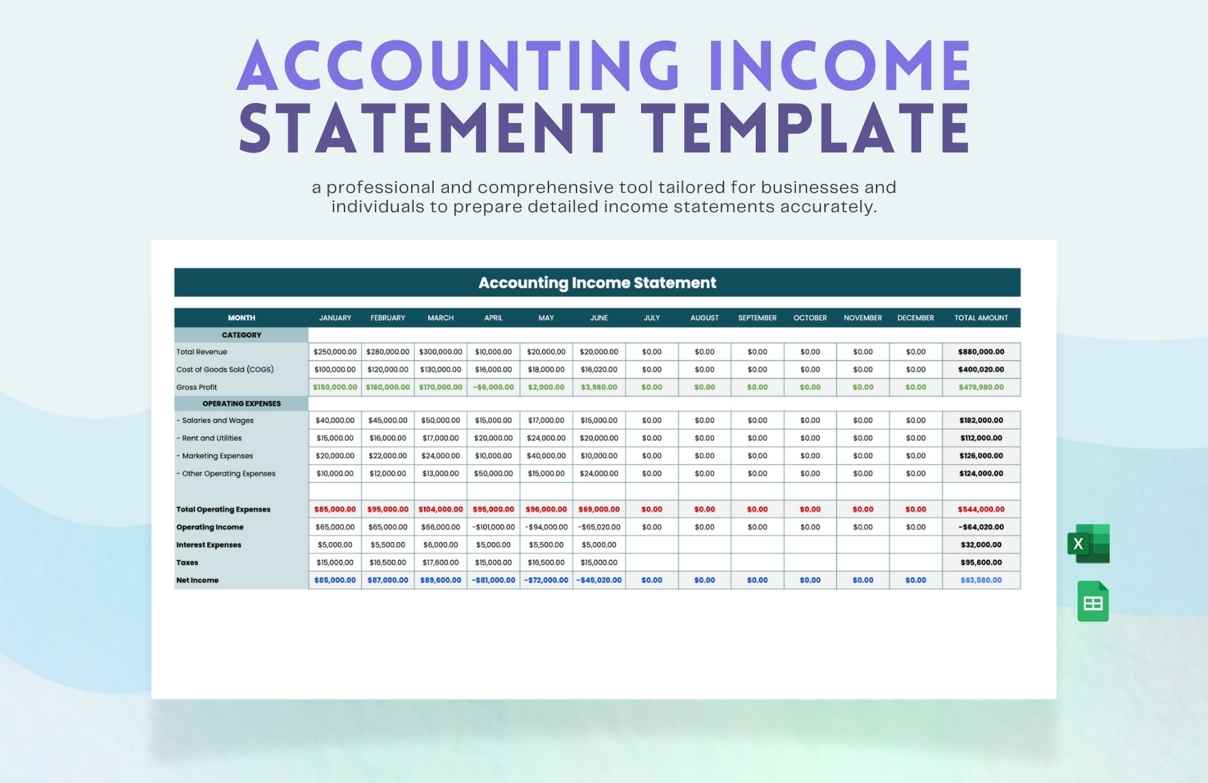 Accounting Income Statement Template in Excel, Google Sheets - Download | Template.net Accounting Income Statement Template in Excel, Google Sheets - Download | Template.net