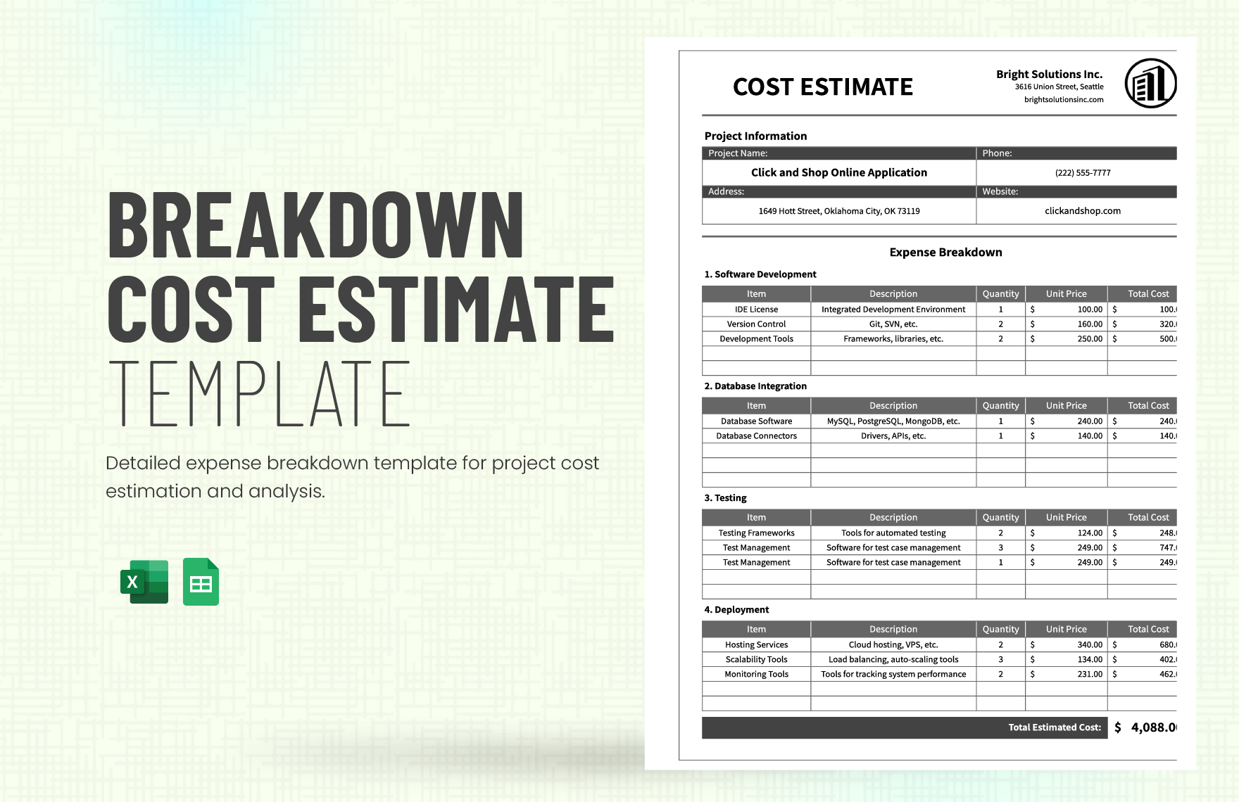 Breakdown Cost Estimate Template Breakdown Cost Estimate Template
