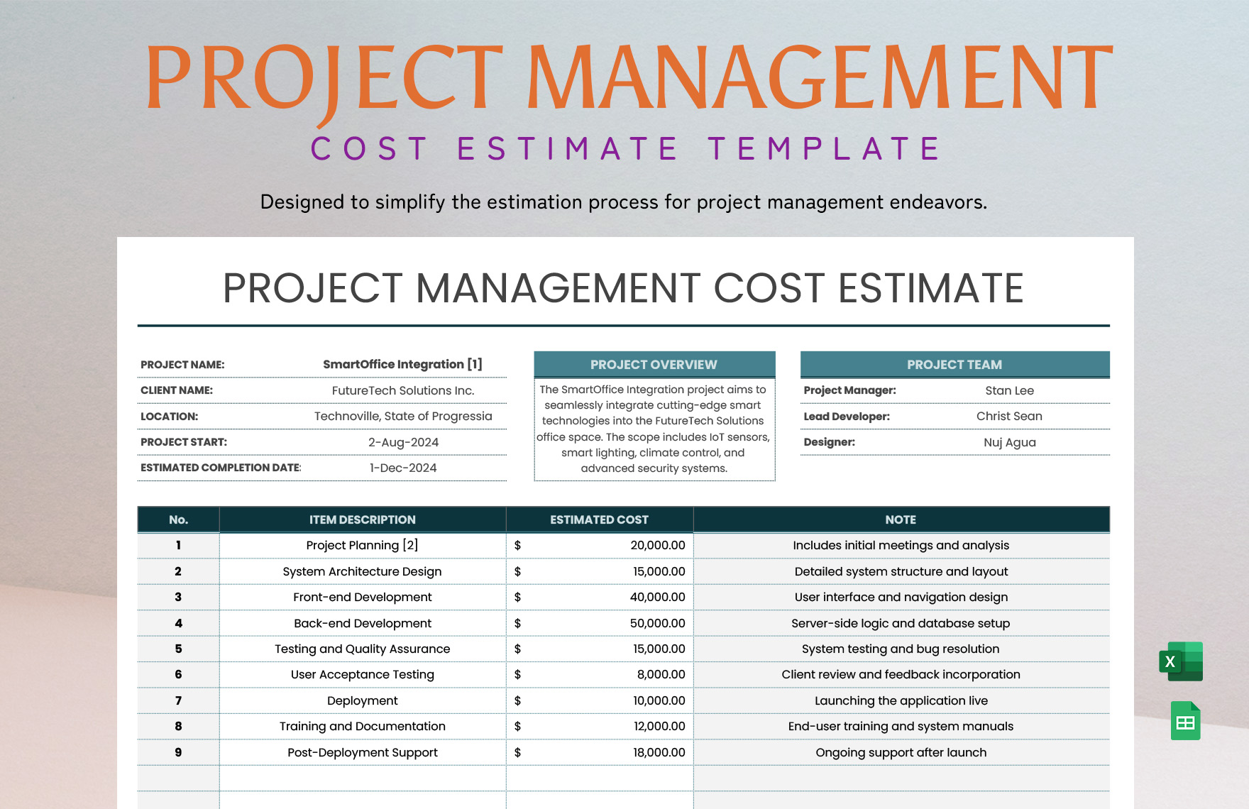 Project Management Cost Estimate Template Project Management Cost Estimate Template