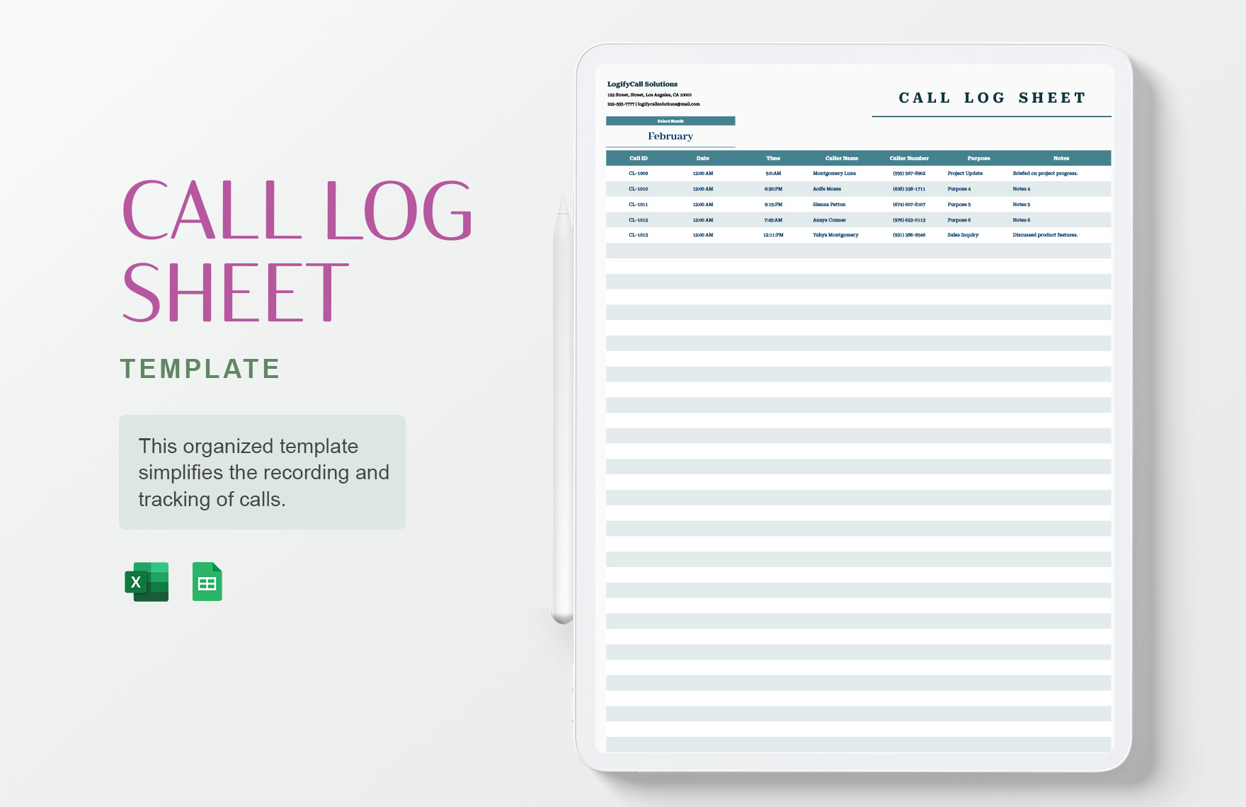 Call Log Sheet Template Call Log Sheet Template