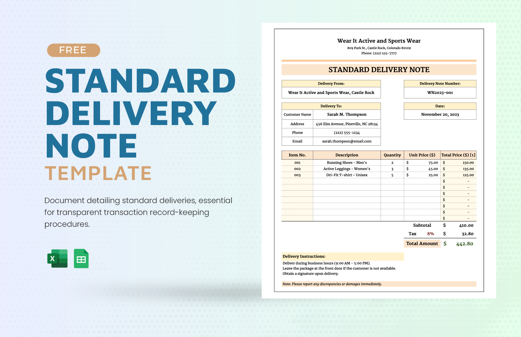 Standard Delivery Note Template Standard Delivery Note Template