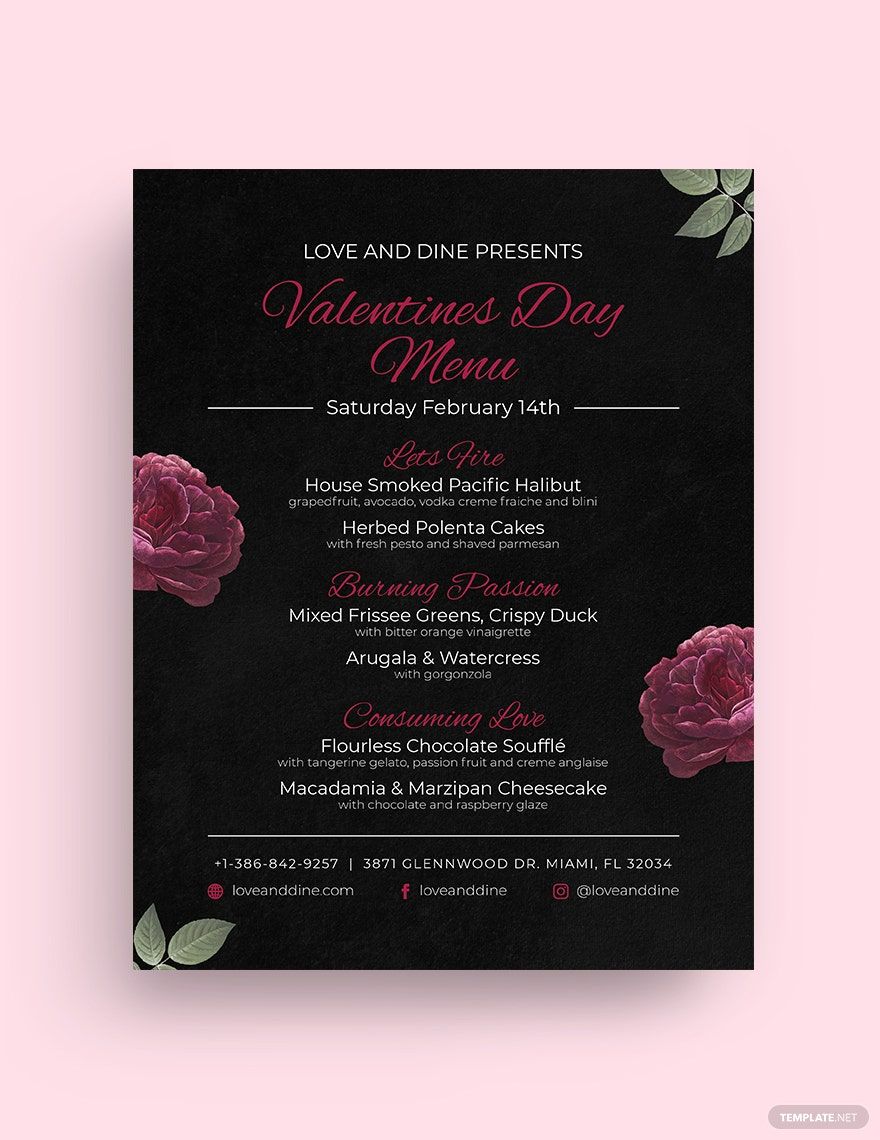 Valentines Day Menu Flyer Template in Pages, InDesign, Word, PSD, Illustrator, Publisher, Outlook, Google Docs - Download | Template.net Valentines Day Menu Flyer Template in Pages, InDesign, Word, PSD, Illustrator, Publisher, Outlook, Google Docs - Download | Template.net