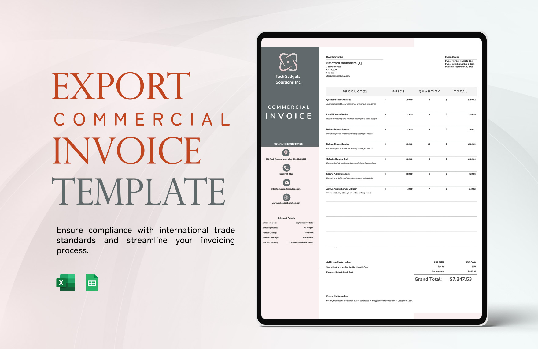 Export Commercial Invoice Template in Google Sheets, Excel - Download | Template.net Export Commercial Invoice Template in Google Sheets, Excel - Download | Template.net