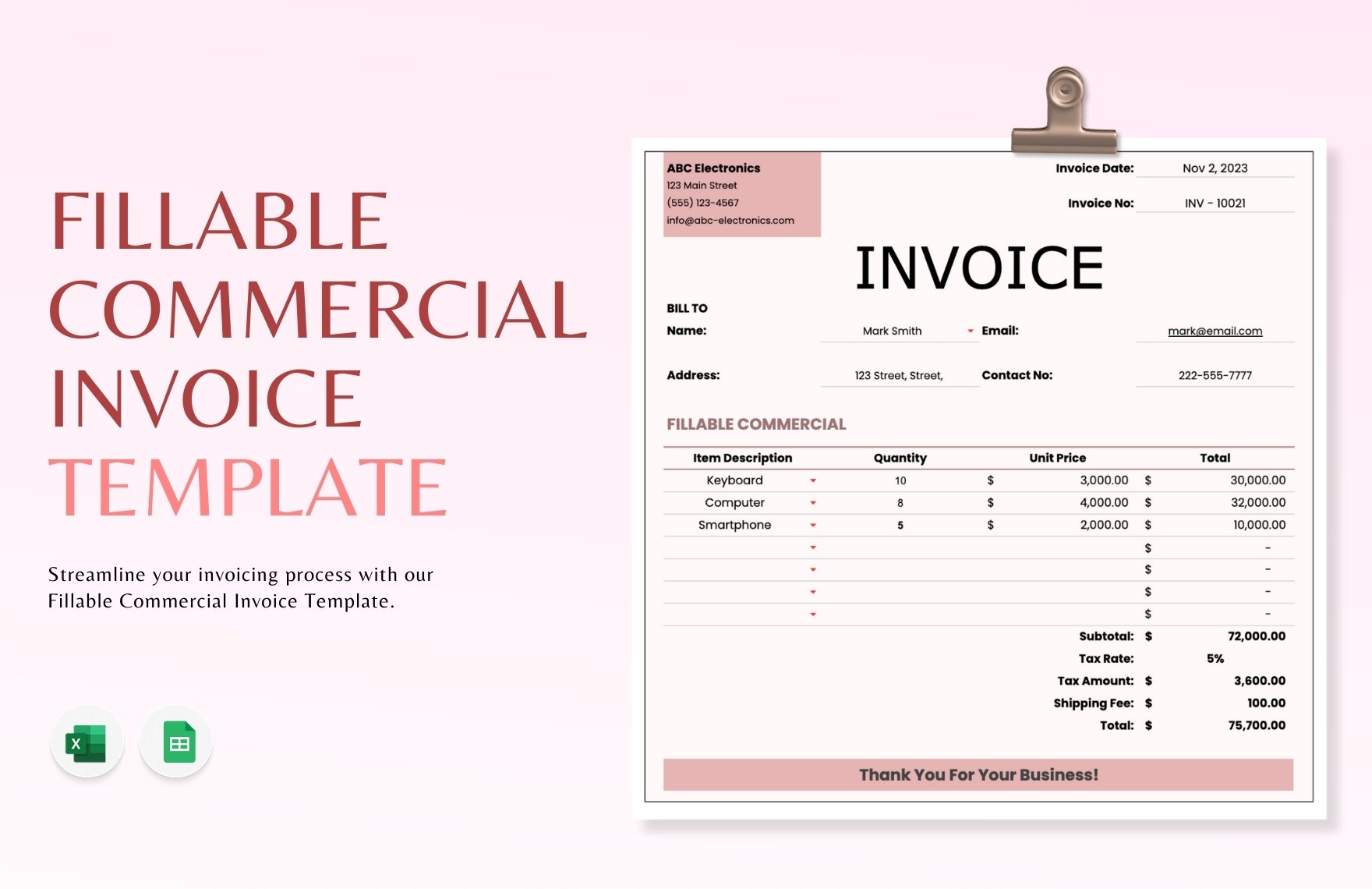 Fillable Commercial Invoice Template in Excel, Google Sheets - Download | Template.net Fillable Commercial Invoice Template in Excel, Google Sheets - Download | Template.net