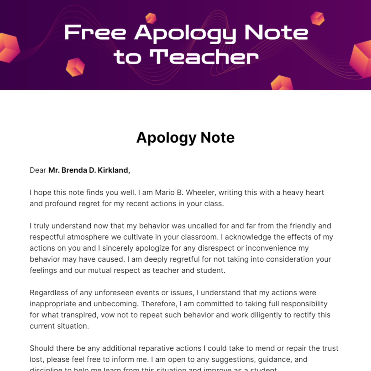 Free Apology Note to Teacher Template to Edit Online Free Apology Note to Teacher Template to Edit Online