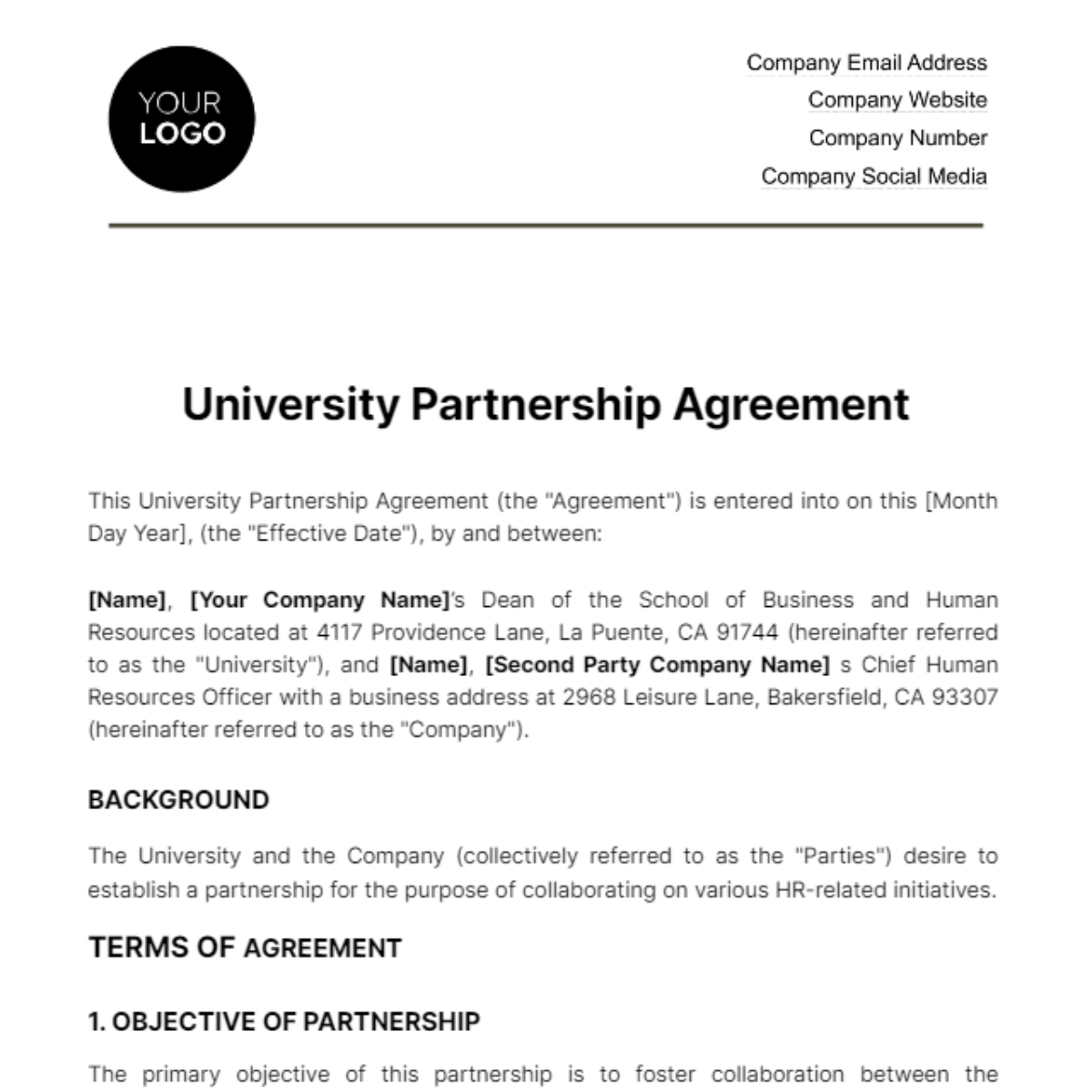 Free University Partnership Agreement HR Template to Edit Online Free University Partnership Agreement HR Template to Edit Online