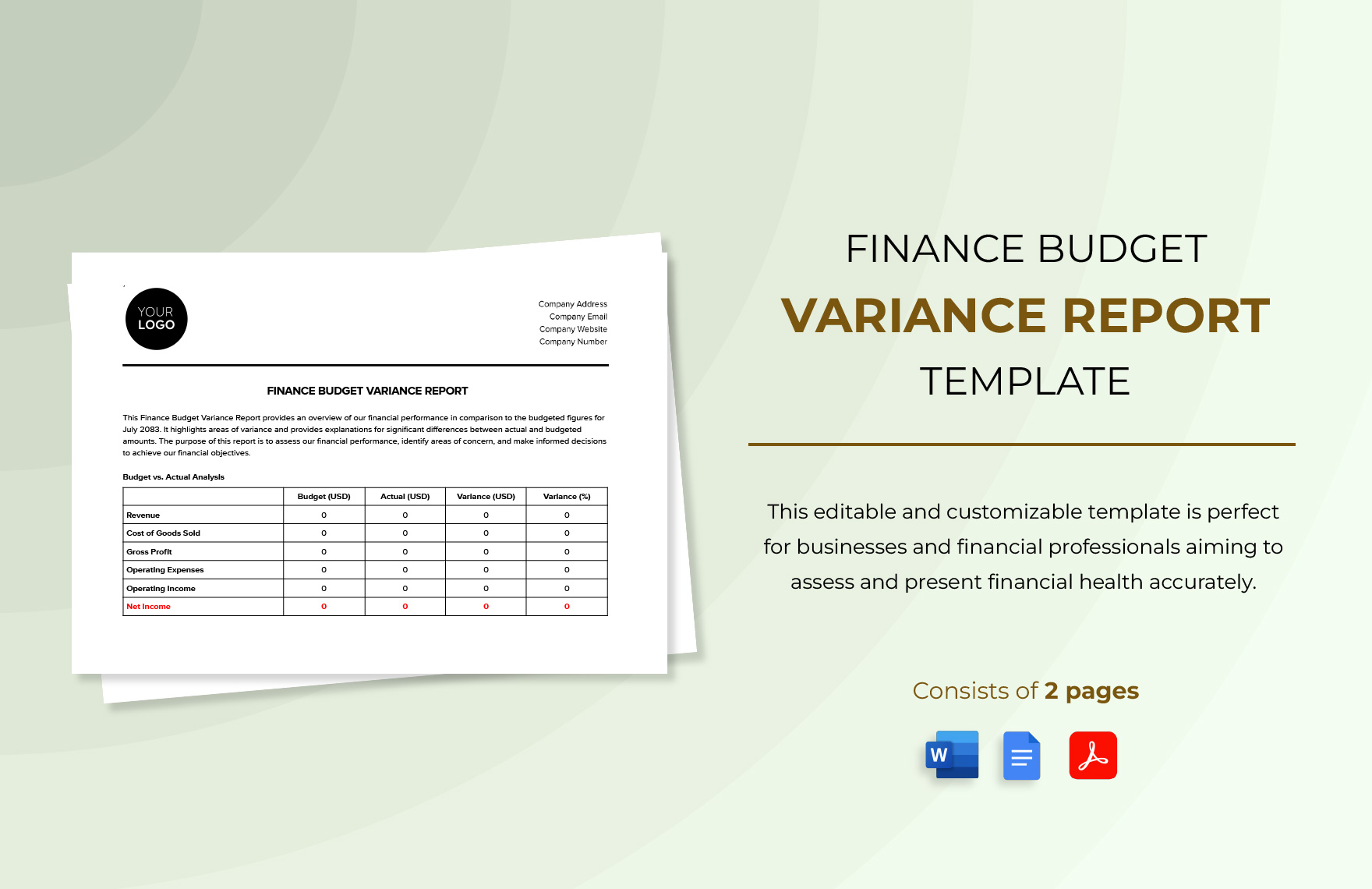 Finance Budget Variance Report Template Finance Budget Variance Report Template