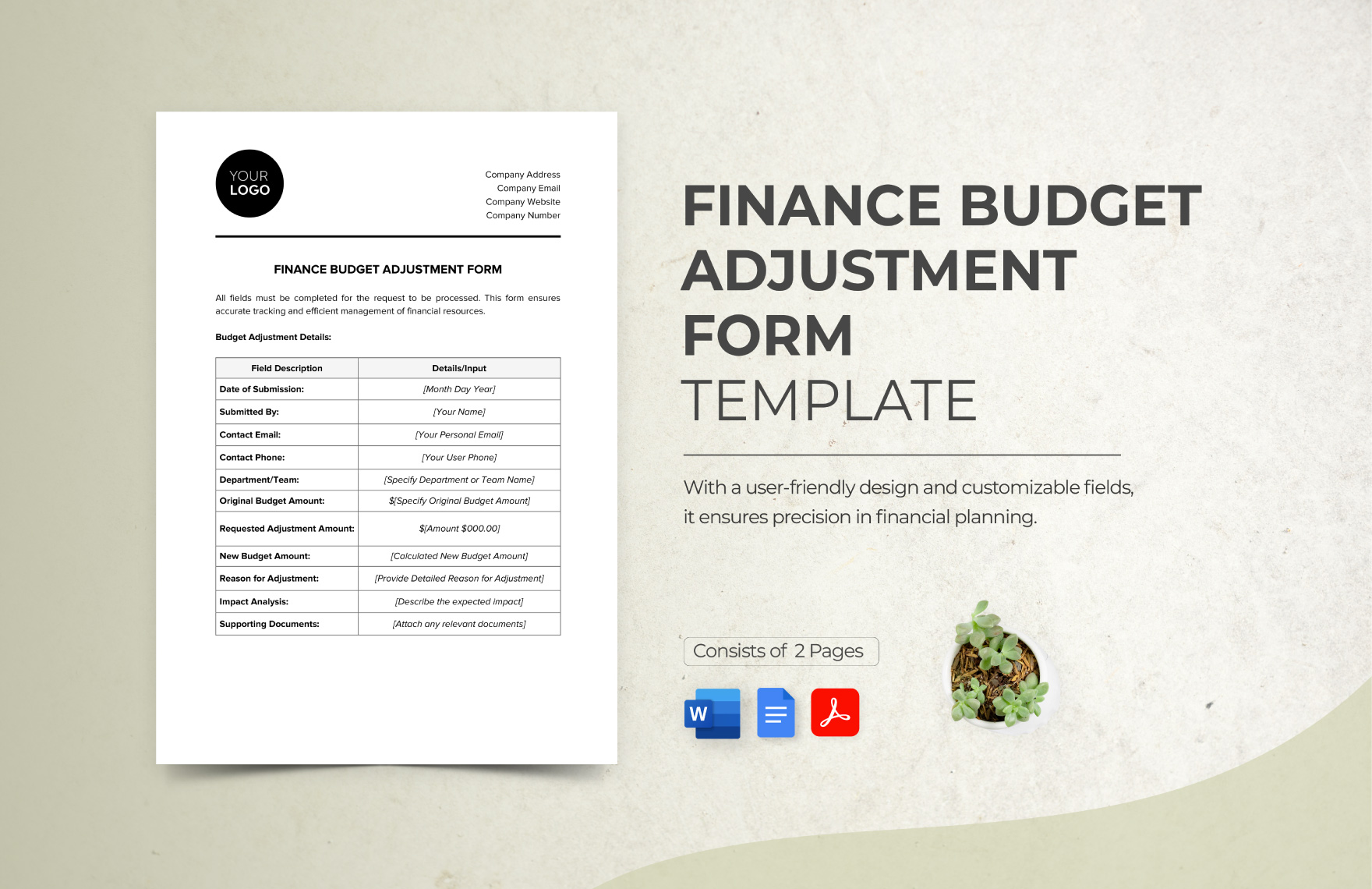 Finance Budget Adjustment Form Template in Word, PDF, Google Docs - Download | Template.net Finance Budget Adjustment Form Template in Word, PDF, Google Docs - Download | Template.net
