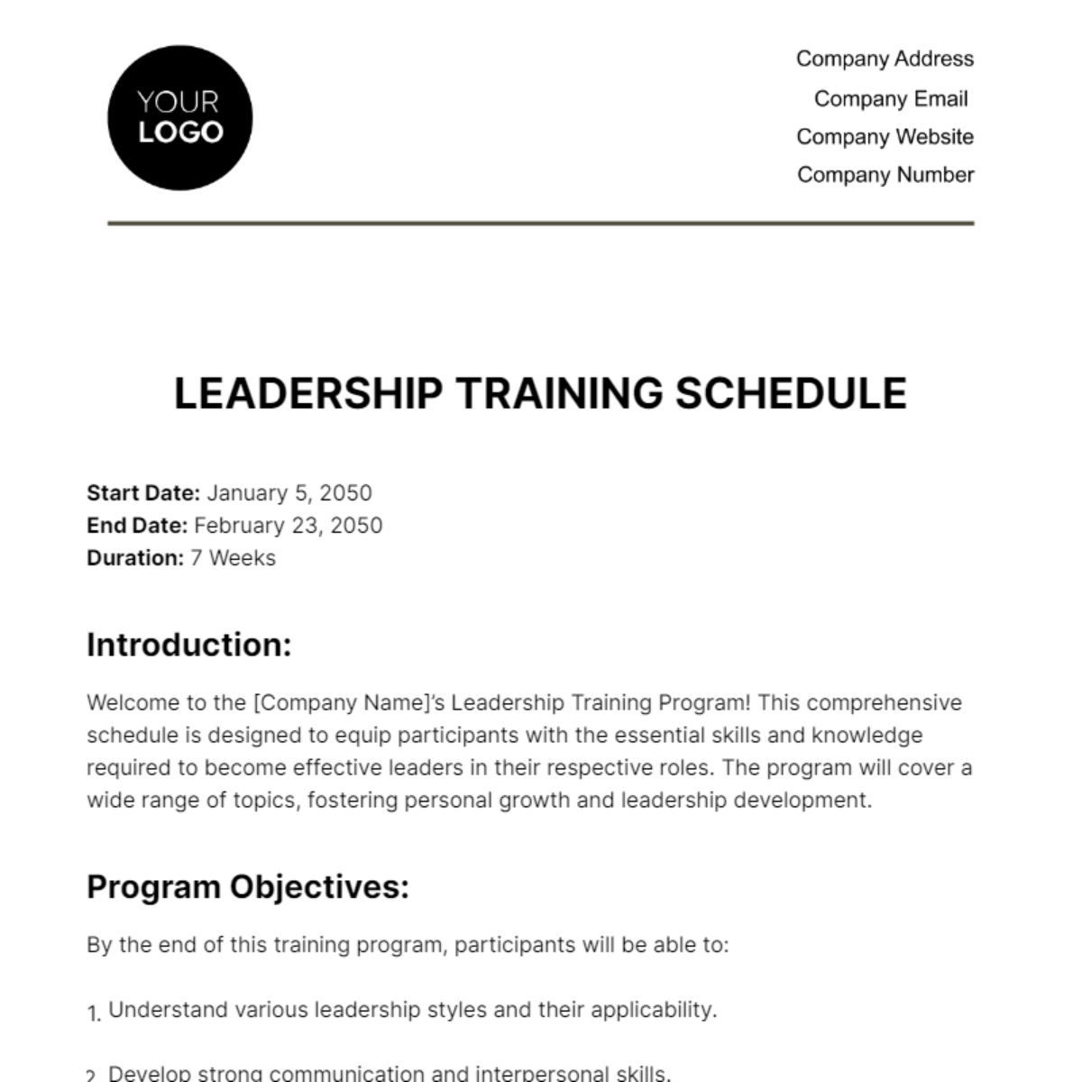 Free Leadership Training Schedule HR Template to Edit Online Free Leadership Training Schedule HR Template to Edit Online