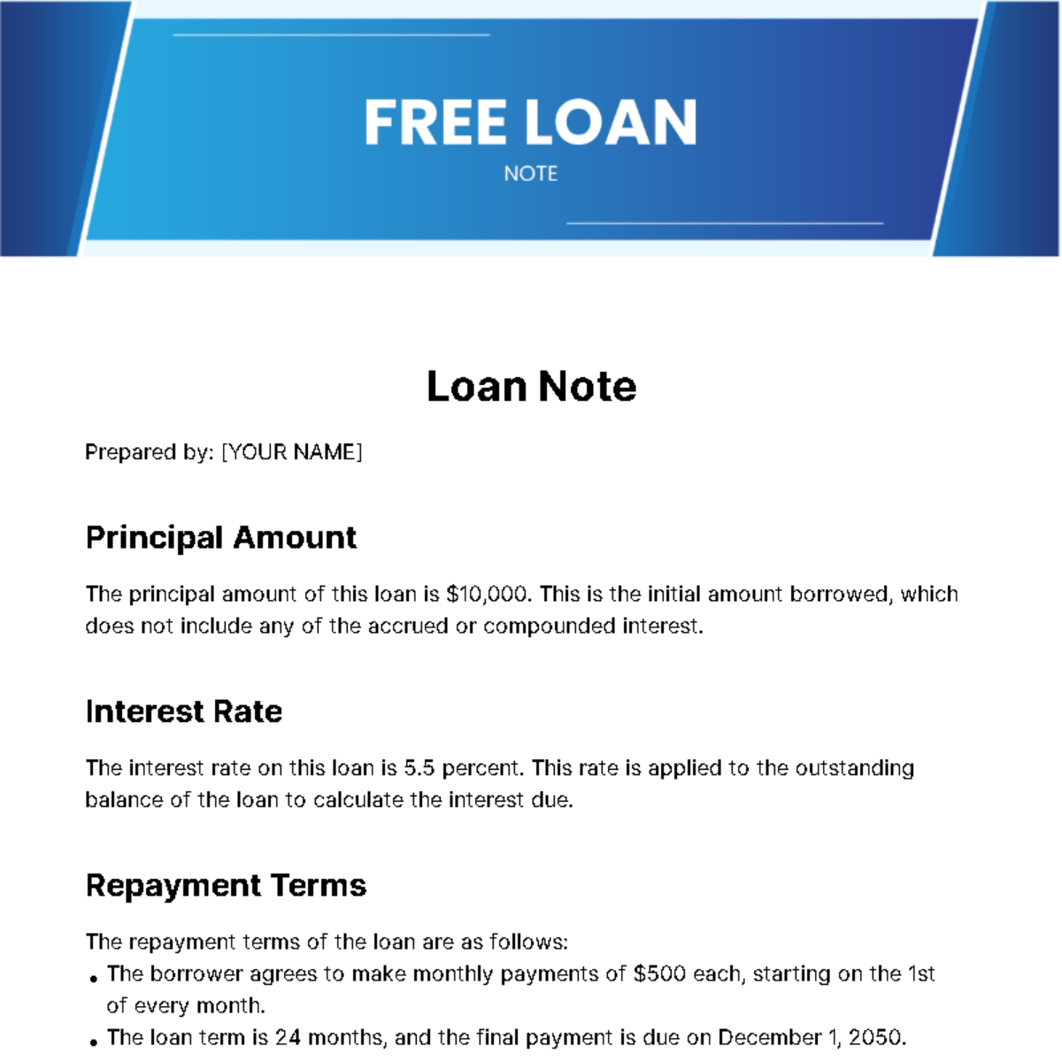 Free Loan Note Template to Edit Online Free Loan Note Template to Edit Online