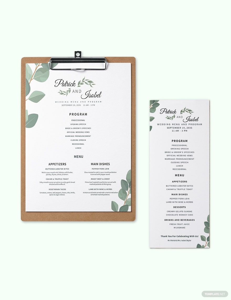 Program & Menu Wedding Menu Template Program & Menu Wedding Menu Template