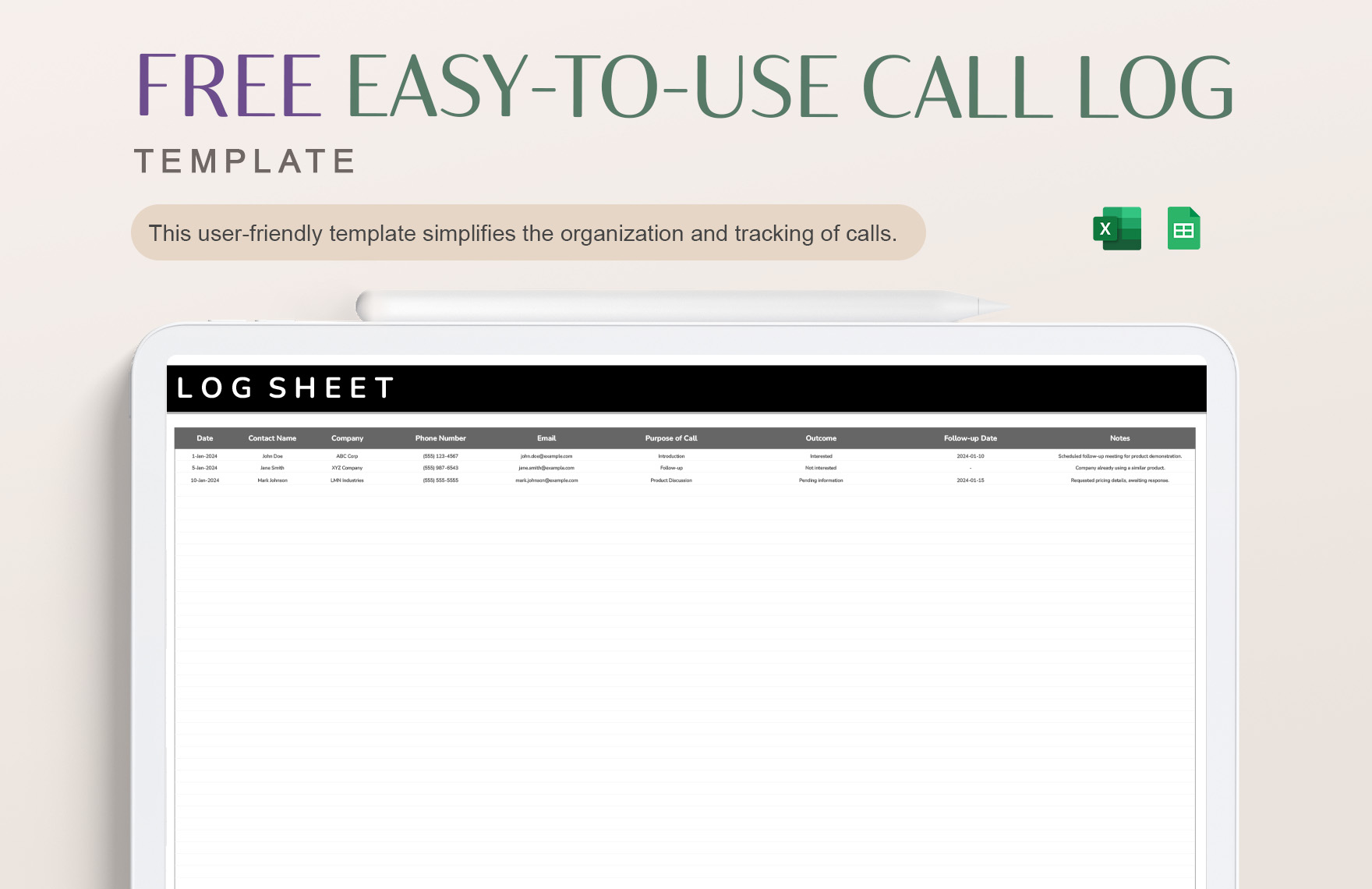 Easy-to-Use Call Log Template Easy-to-Use Call Log Template