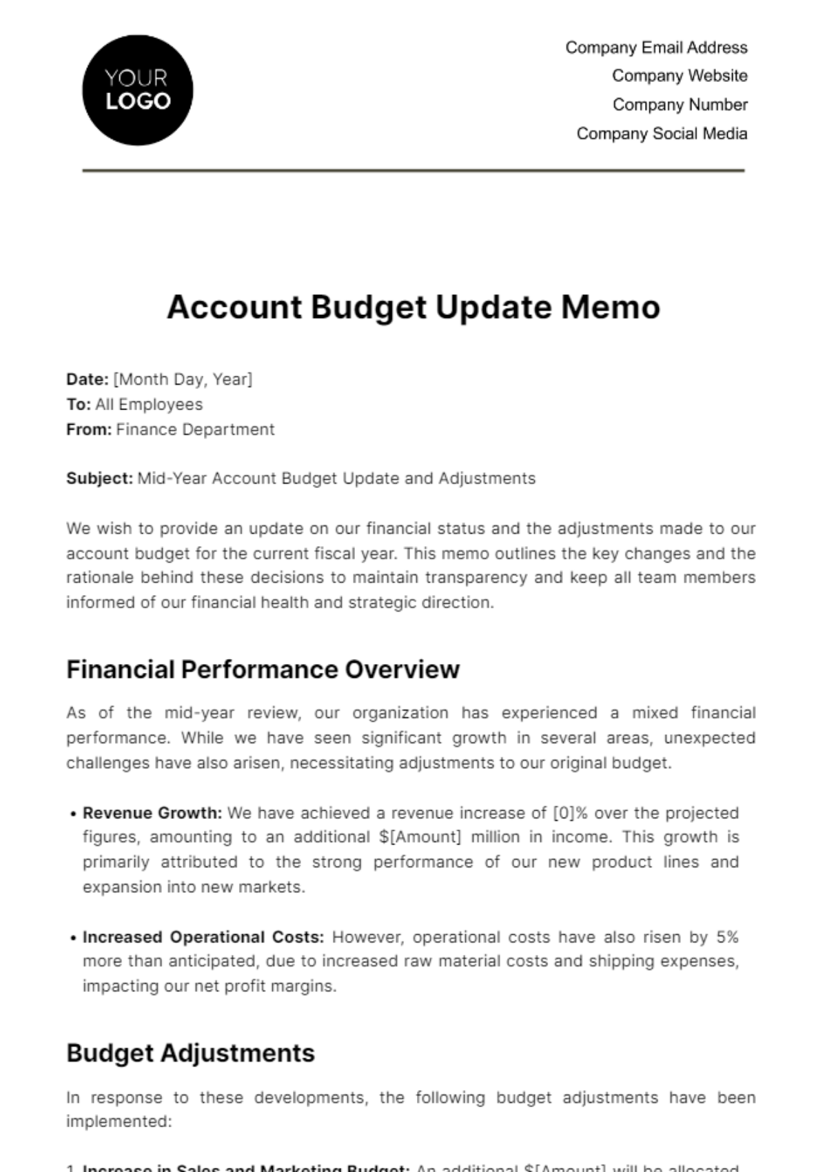 Free Account Budget Update Memo Template to Edit Online Free Account Budget Update Memo Template to Edit Online