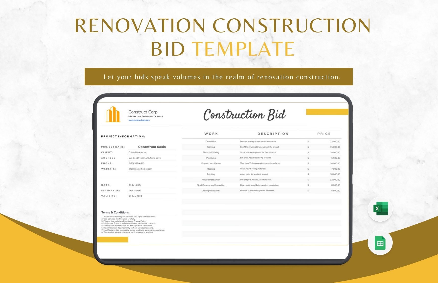 Renovation Construction Bid Template Renovation Construction Bid Template