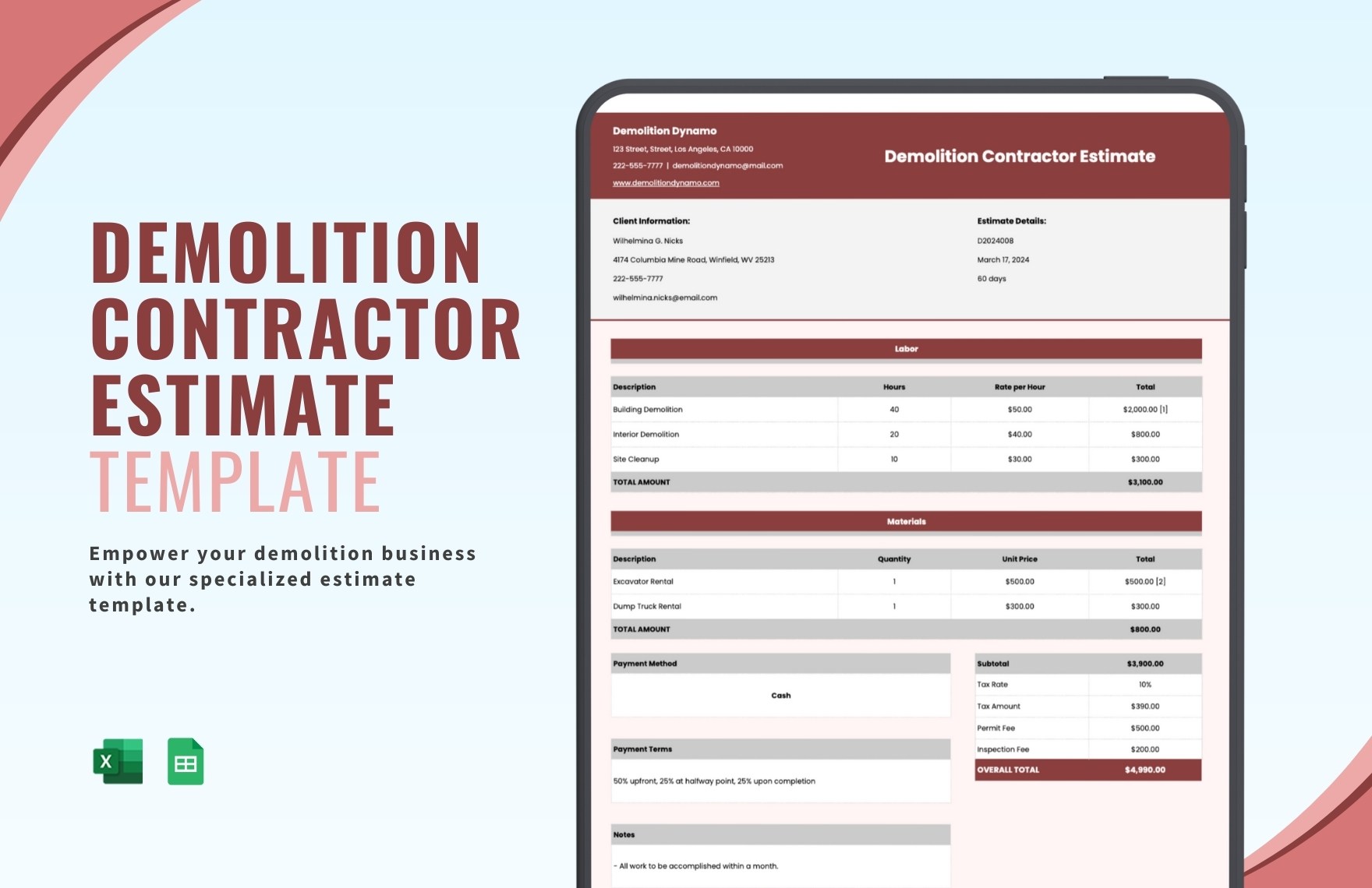 Demolition Contractor Estimate Template Demolition Contractor Estimate Template