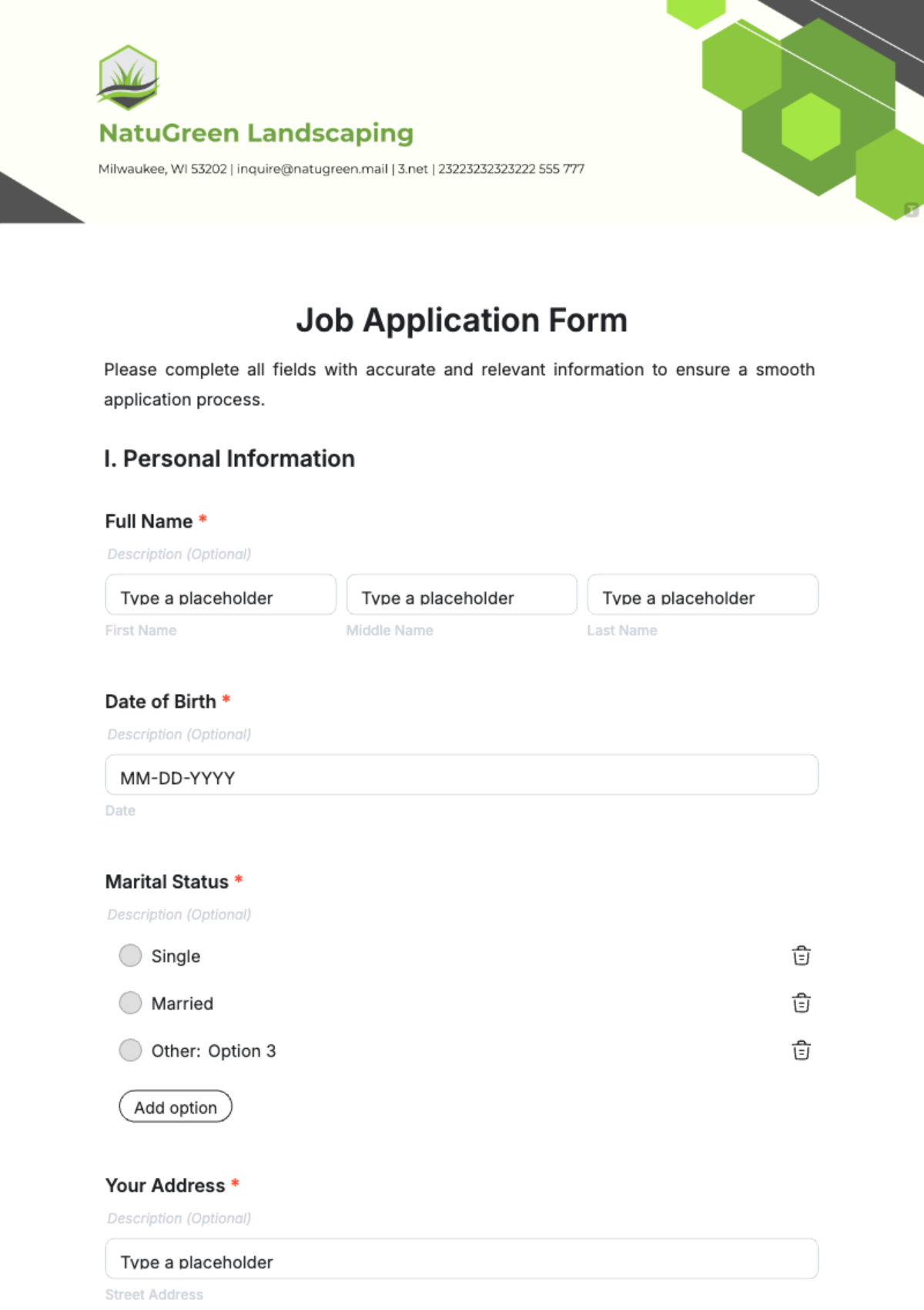 Application Form HR Template