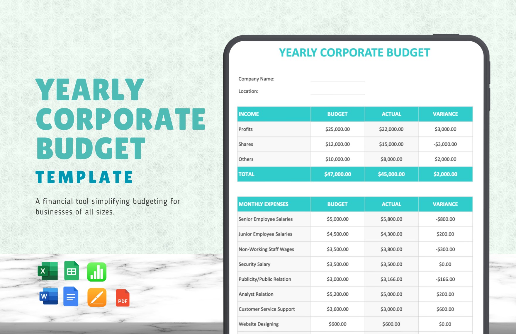 Yearly Corporate Budget Template in Google Docs, Google Sheets, Word, Excel, Apple Pages, Apple Numbers, PDF - Download | Template.net Yearly Corporate Budget Template in Google Docs, Google Sheets, Word, Excel, Apple Pages, Apple Numbers, PDF - Download | Template.net