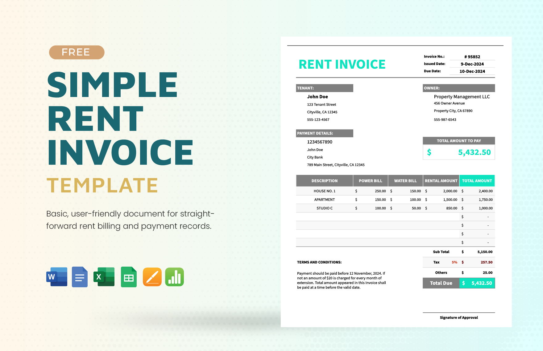 Simple Rent Invoice Template Simple Rent Invoice Template
