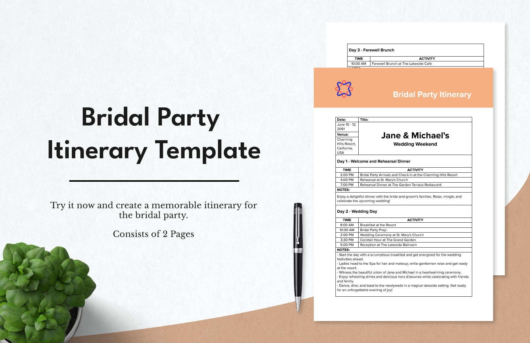 Bridal Party Itinerary Template in Word, PDF, Google Docs, Pages - Download | Template.net Bridal Party Itinerary Template in Word, PDF, Google Docs, Pages - Download | Template.net