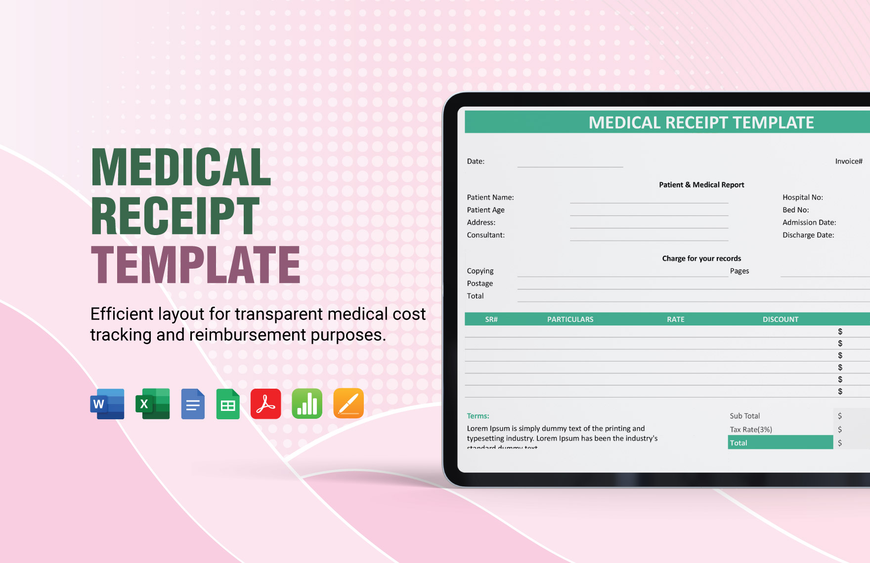 Medical Receipt Template in Apple Numbers, PDF, Word, Apple Pages, Google Docs, Excel, Google Sheets - Download | Template.net Medical Receipt Template in Apple Numbers, PDF, Word, Apple Pages, Google Docs, Excel, Google Sheets - Download | Template.net