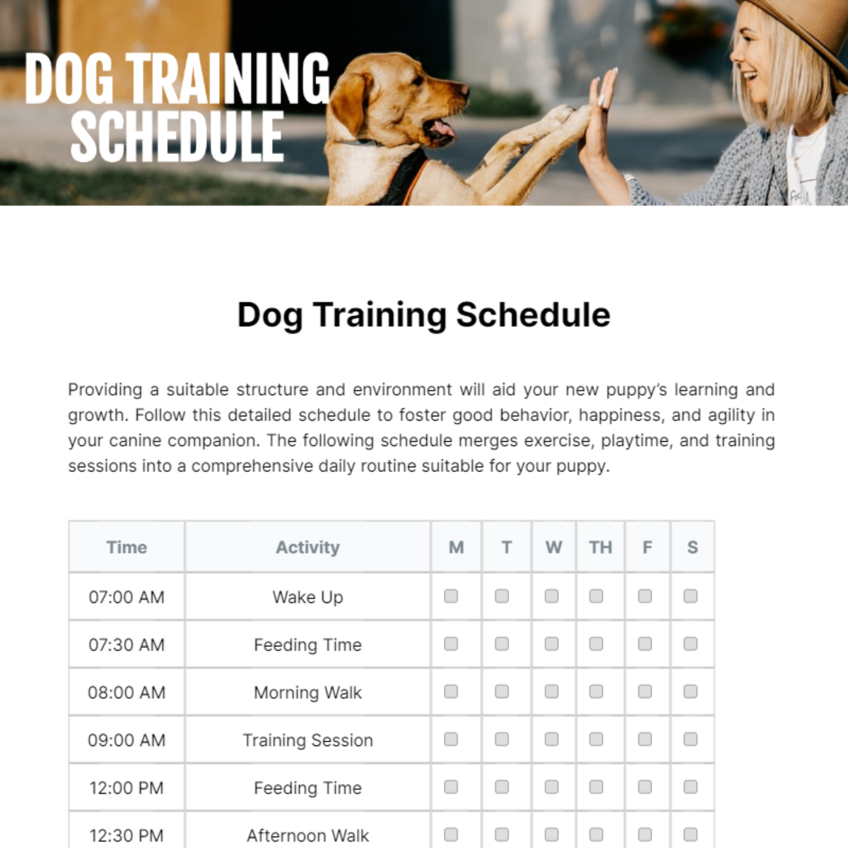 Free Dog Training Schedule Template to Edit Online Free Dog Training Schedule Template to Edit Online