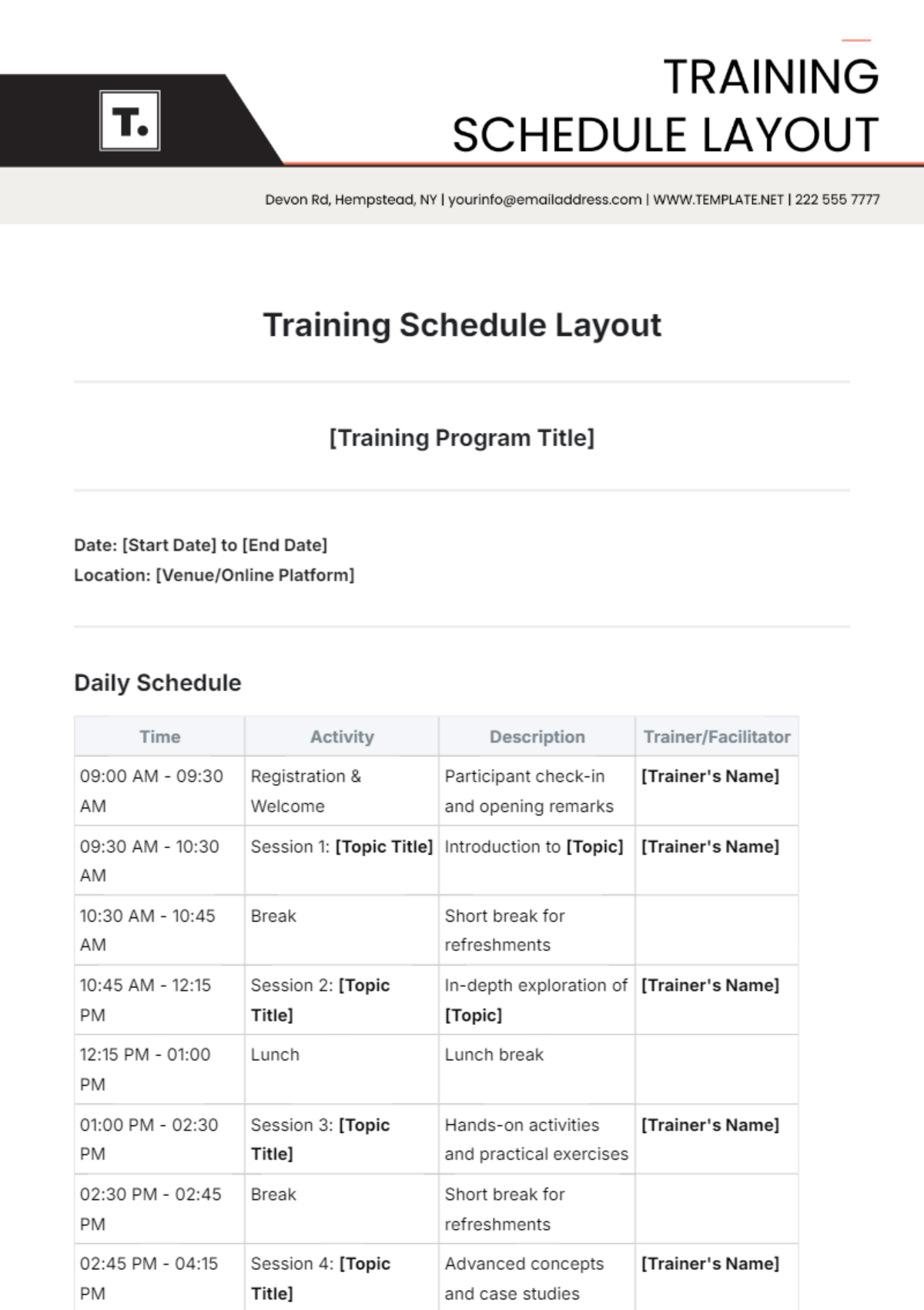 Free Training Schedule Template to Edit Online Free Training Schedule Template to Edit Online