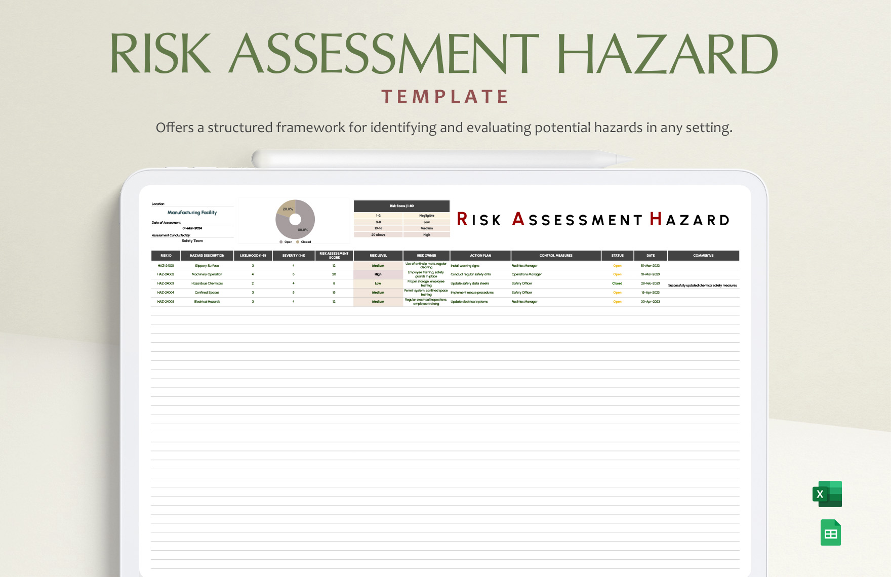 Risk Assessment Hazard Template in Excel, Google Sheets - Download | Template.net Risk Assessment Hazard Template in Excel, Google Sheets - Download | Template.net