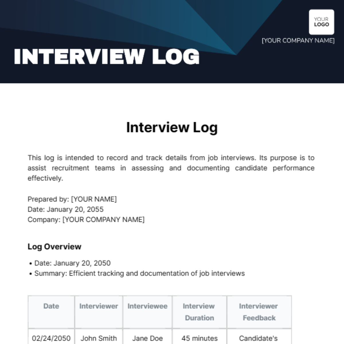 Free Interview Log Template to Edit Online Free Interview Log Template to Edit Online