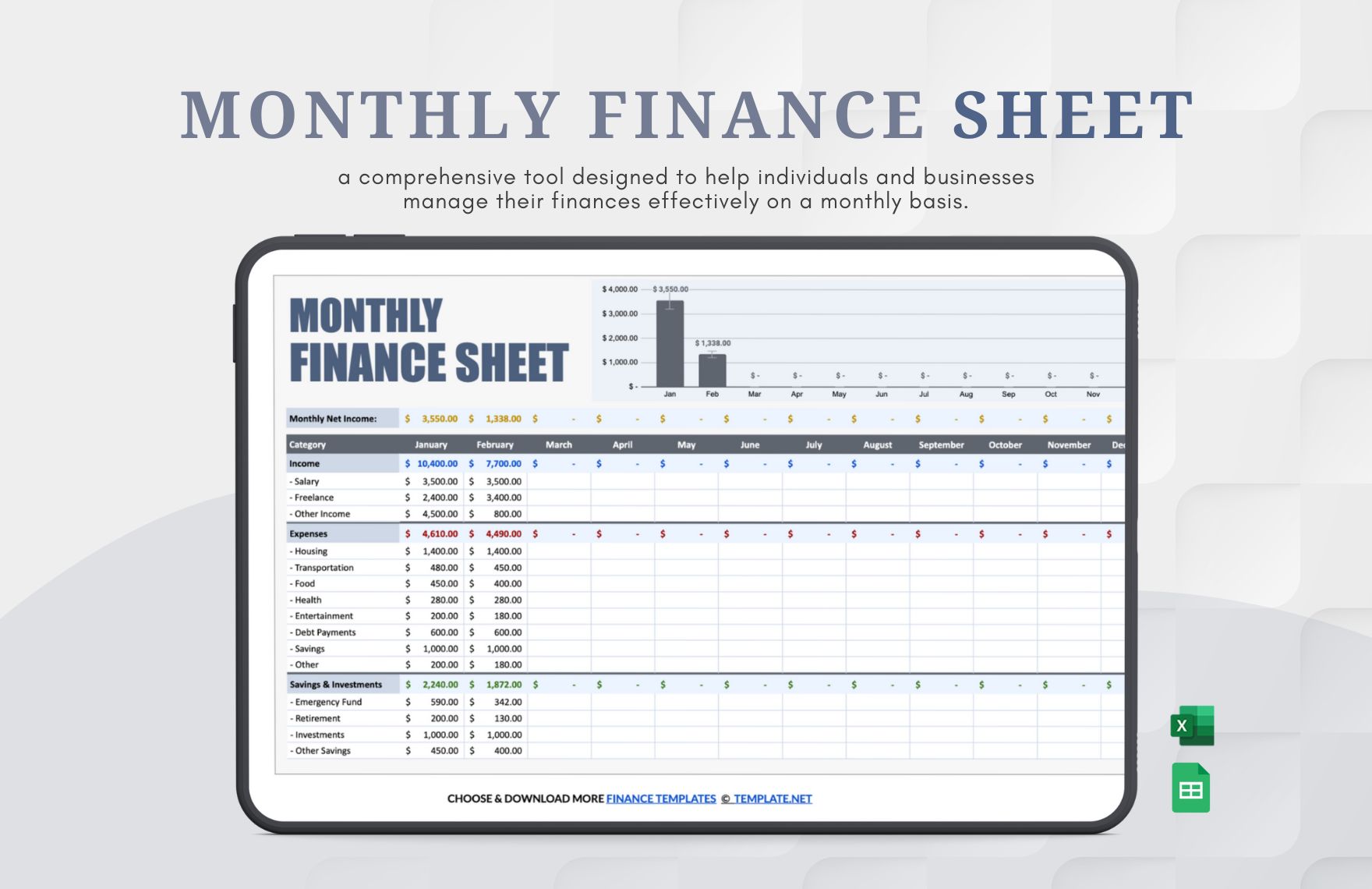 Monthly Finance Sheet Template