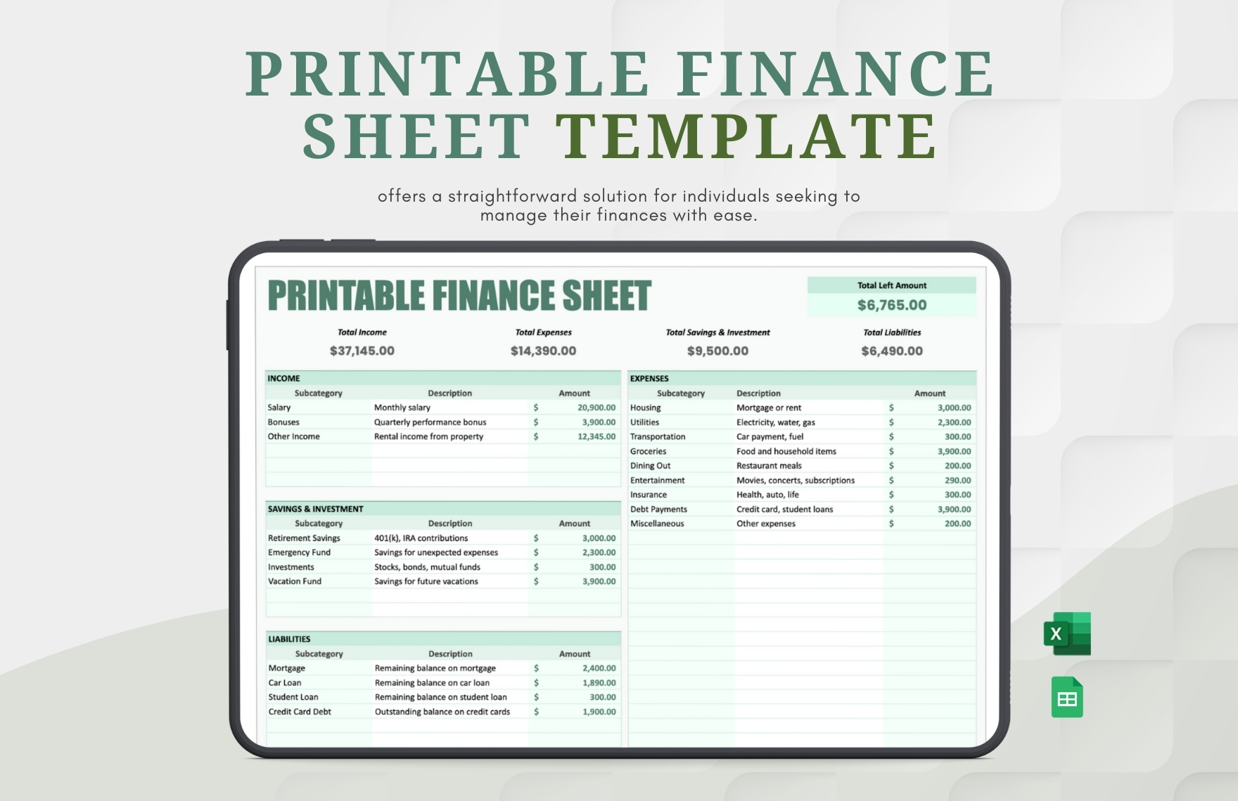 Printable Finance Sheet Template in Excel, Google Sheets - Download | Template.net Printable Finance Sheet Template in Excel, Google Sheets - Download | Template.net