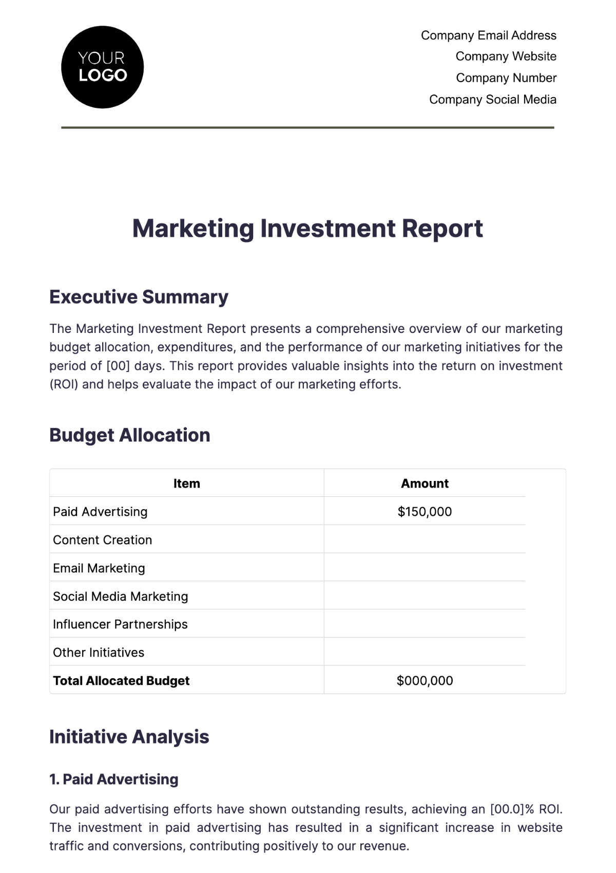 Free Marketing Investment Report Template to Edit Online Free Marketing Investment Report Template to Edit Online