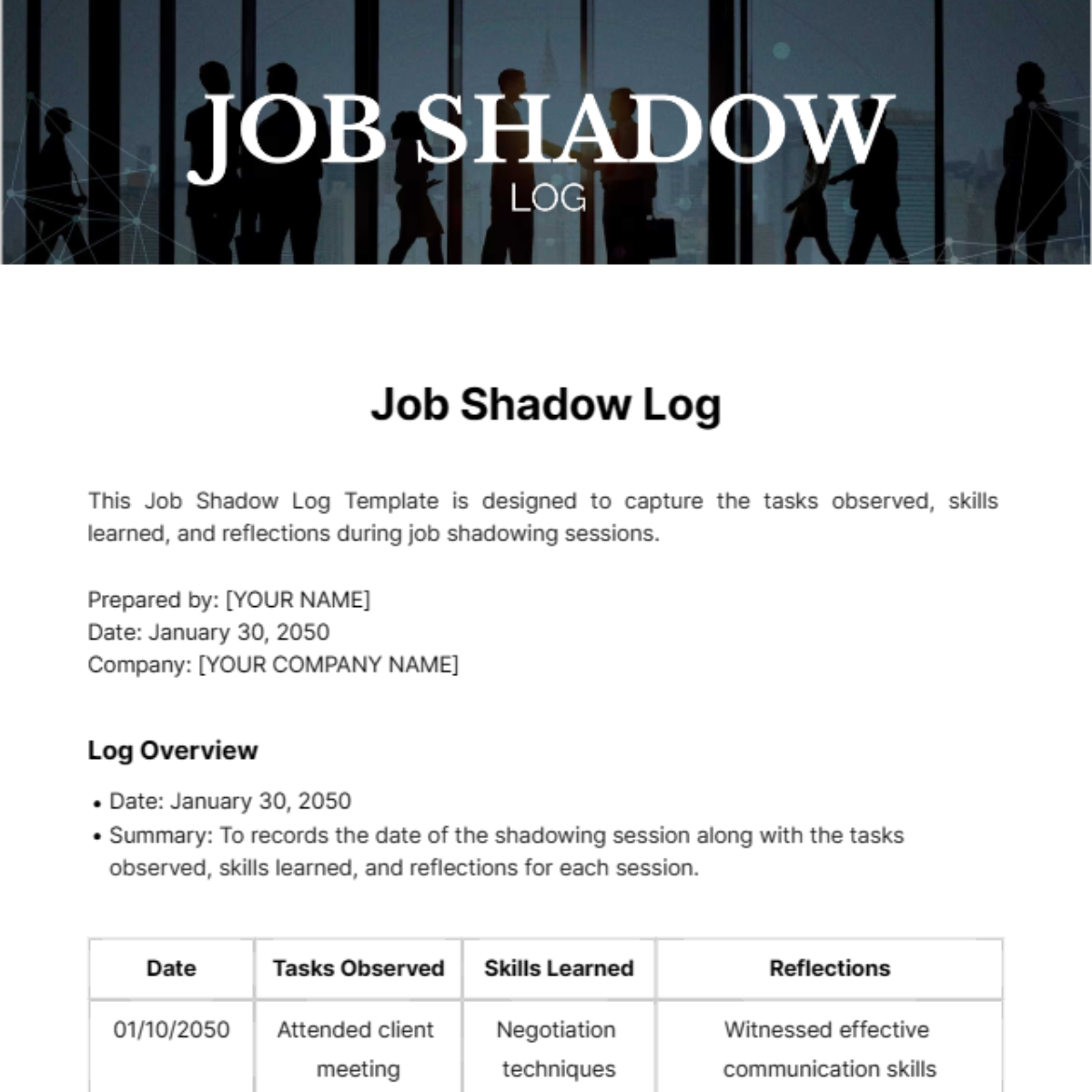 Free Job Shadow Log Template to Edit Online Free Job Shadow Log Template to Edit Online