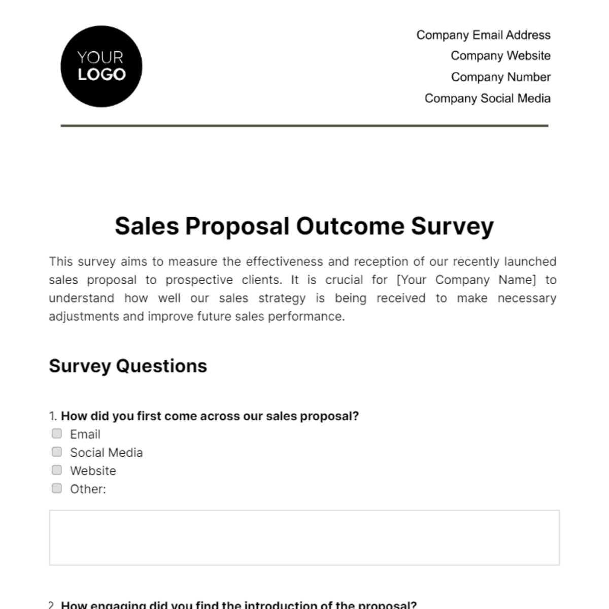Free Sales Proposal Outcome Survey Template to Edit Online Free Sales Proposal Outcome Survey Template to Edit Online