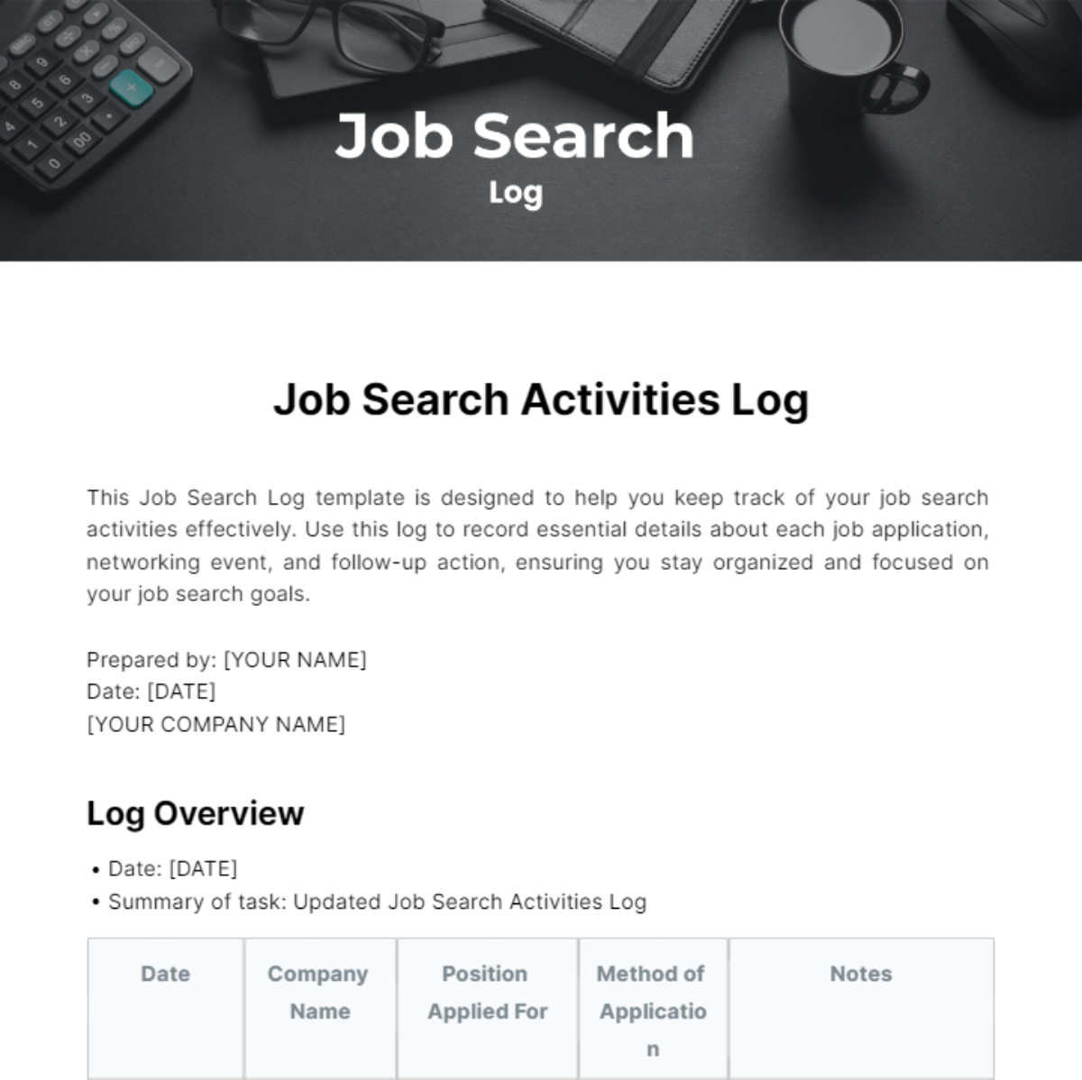 Free Job Search Log Template to Edit Online Free Job Search Log Template to Edit Online