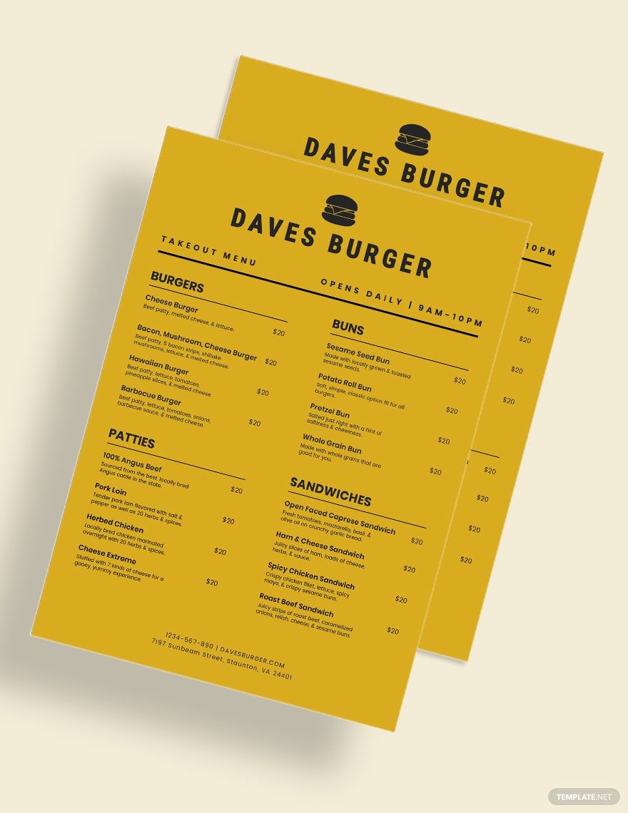 Takeaway Burger Menu Template Takeaway Burger Menu Template