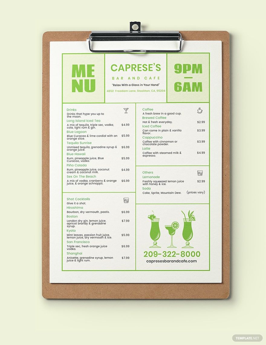 Simple Cocktail Menu Template Simple Cocktail Menu Template
