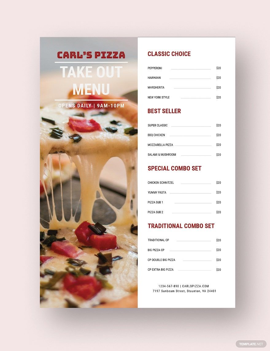 Takeaway Pizza Menu Template Takeaway Pizza Menu Template
