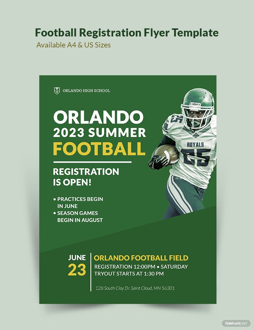 Football Registration Flyer Template in PSD, Word, Pages, Publisher, Google Docs - Download | Template.net Football Registration Flyer Template in PSD, Word, Pages, Publisher, Google Docs - Download | Template.net