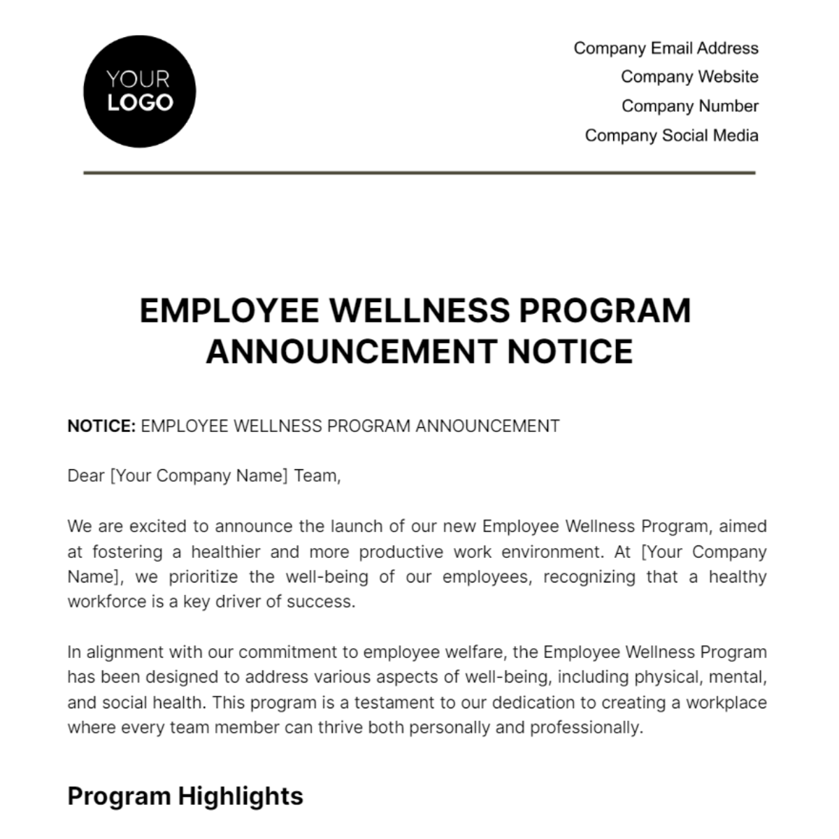 Free Employee Wellness Program Announcement Notice Template to Edit Online Free Employee Wellness Program Announcement Notice Template to Edit Online