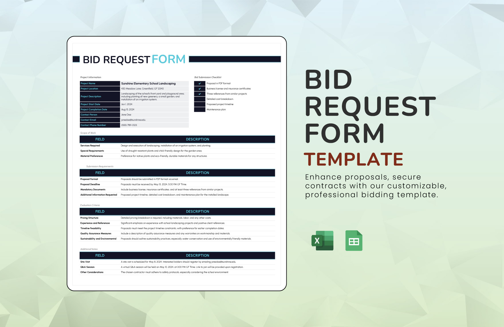 Bid Request Form Template in Excel, Google Sheets - Download | Template.net Bid Request Form Template in Excel, Google Sheets - Download | Template.net