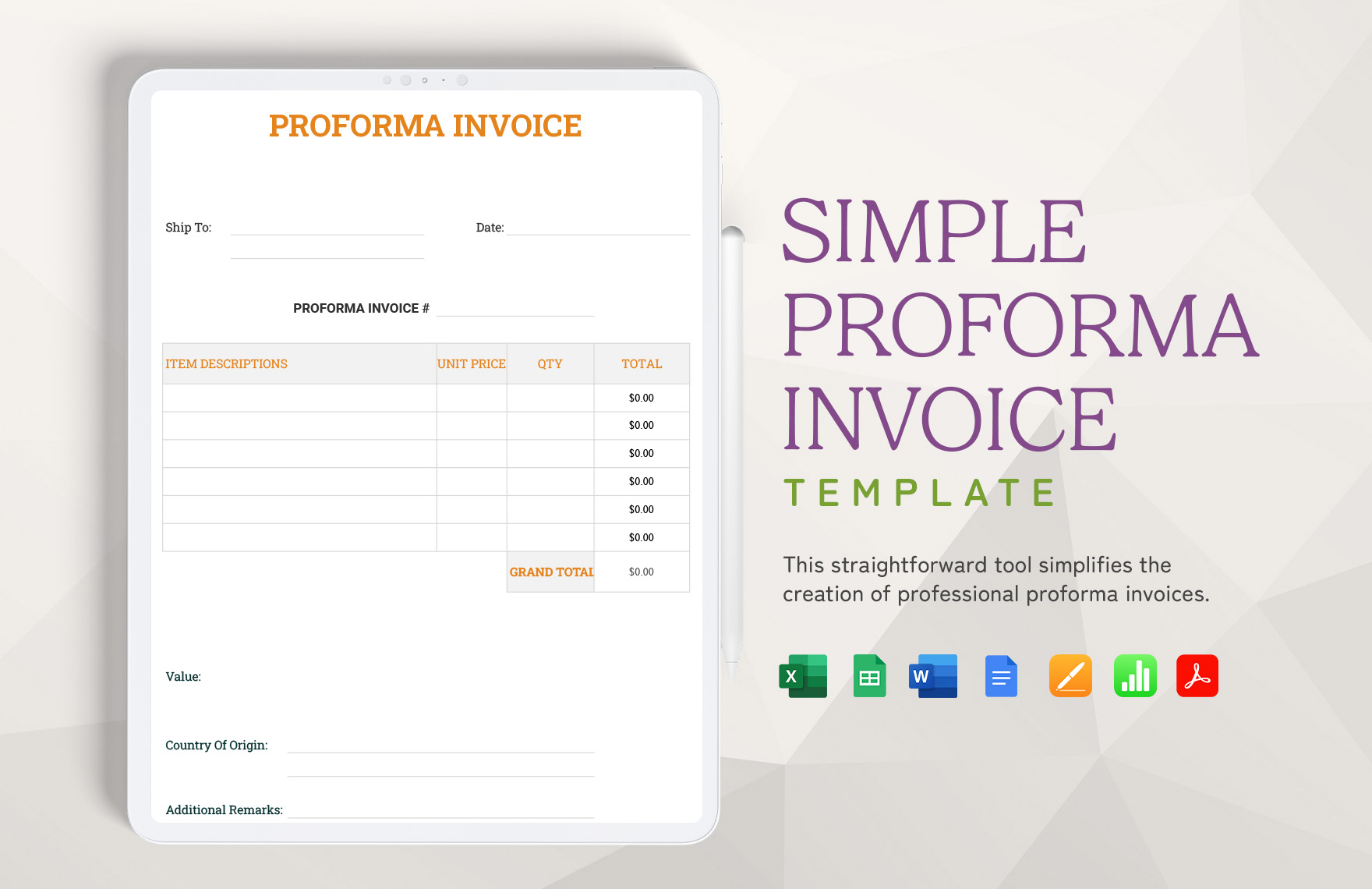 Simple Proforma Invoice Template in Google Docs, Google Sheets, Apple Numbers, Word, PDF, Pages, Excel - Download | Template.net Simple Proforma Invoice Template in Google Docs, Google Sheets, Apple Numbers, Word, PDF, Pages, Excel - Download | Template.net
