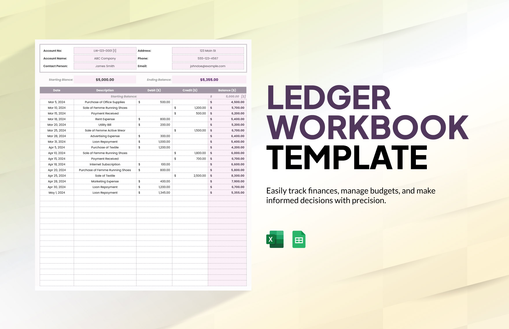 Ledger Workbook Template in Excel, Google Sheets - Download | Template.net Ledger Workbook Template in Excel, Google Sheets - Download | Template.net