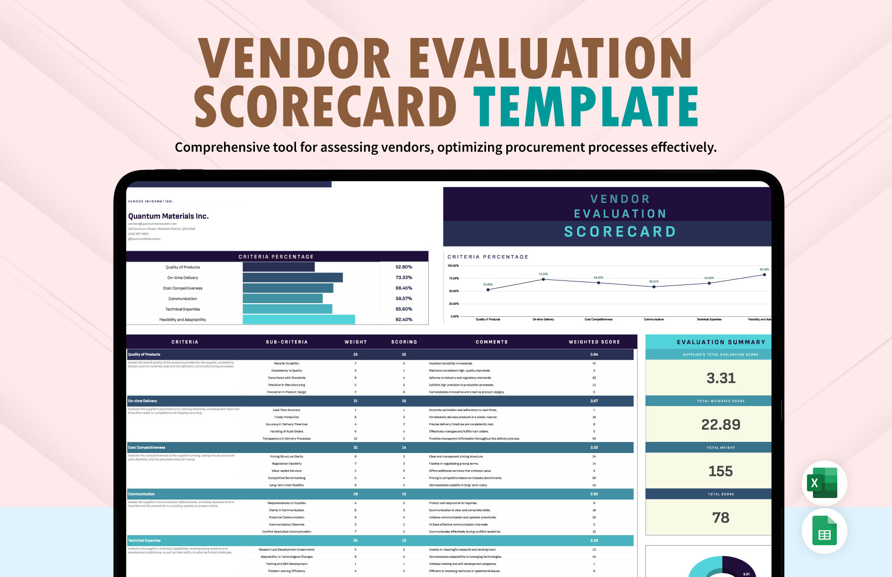 Vendor Evaluation Scorecard Template in Excel, Google Sheets - Download | Template.net Vendor Evaluation Scorecard Template in Excel, Google Sheets - Download | Template.net