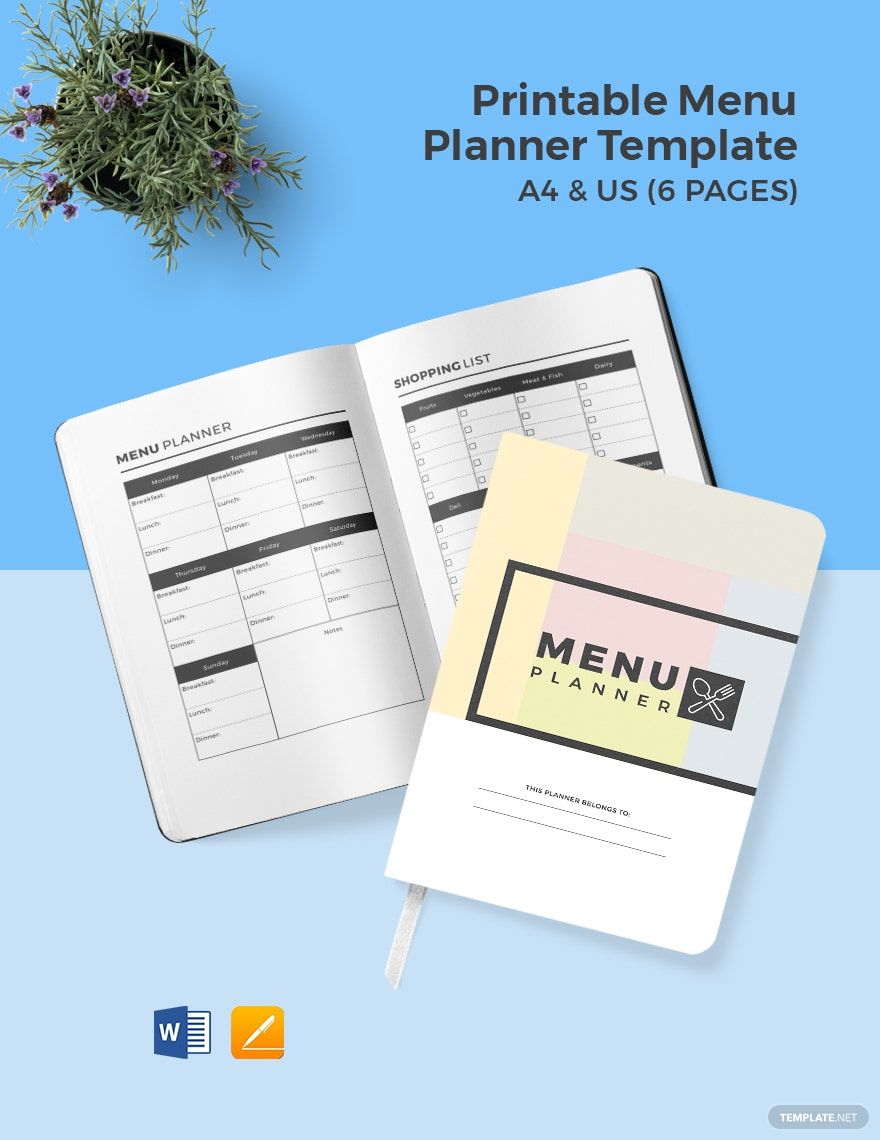 Printable Menu Planner Template Printable Menu Planner Template