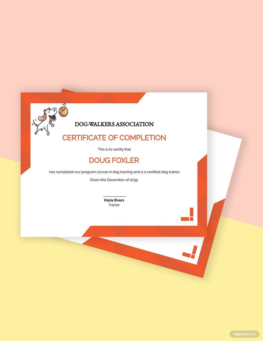 Dog Training Certificate Template Dog Training Certificate Template