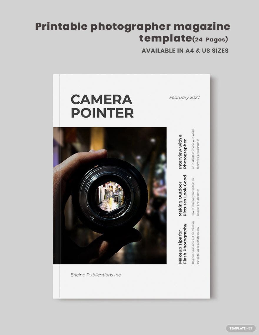 Printable Photographer Magazine Template in InDesign, Word, Publisher, Pages - Download | Template.net Printable Photographer Magazine Template in InDesign, Word, Publisher, Pages - Download | Template.net